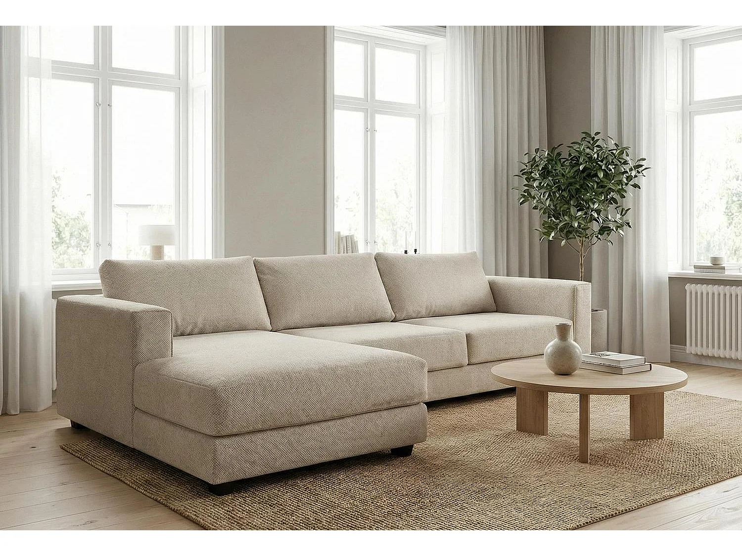 Kaizer Corner Sofa with Bubble Fabric Left Facing Beige