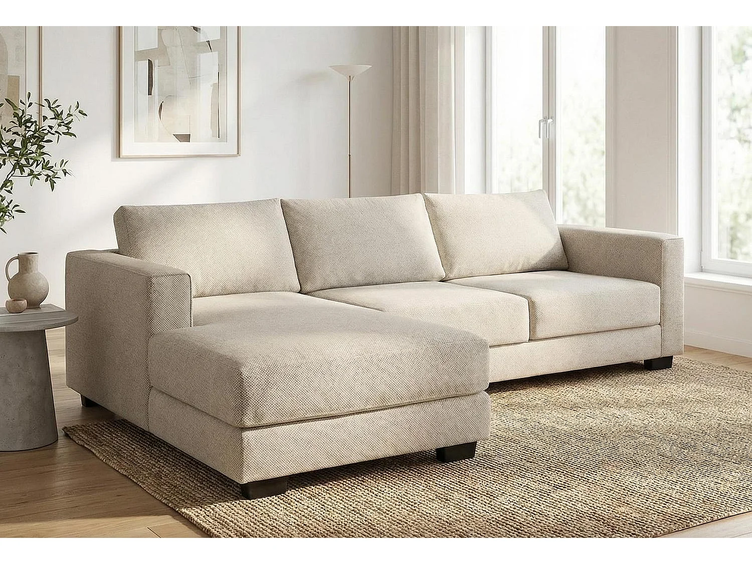 Kaizer Corner Sofa with Bubble Fabric Left Facing Beige