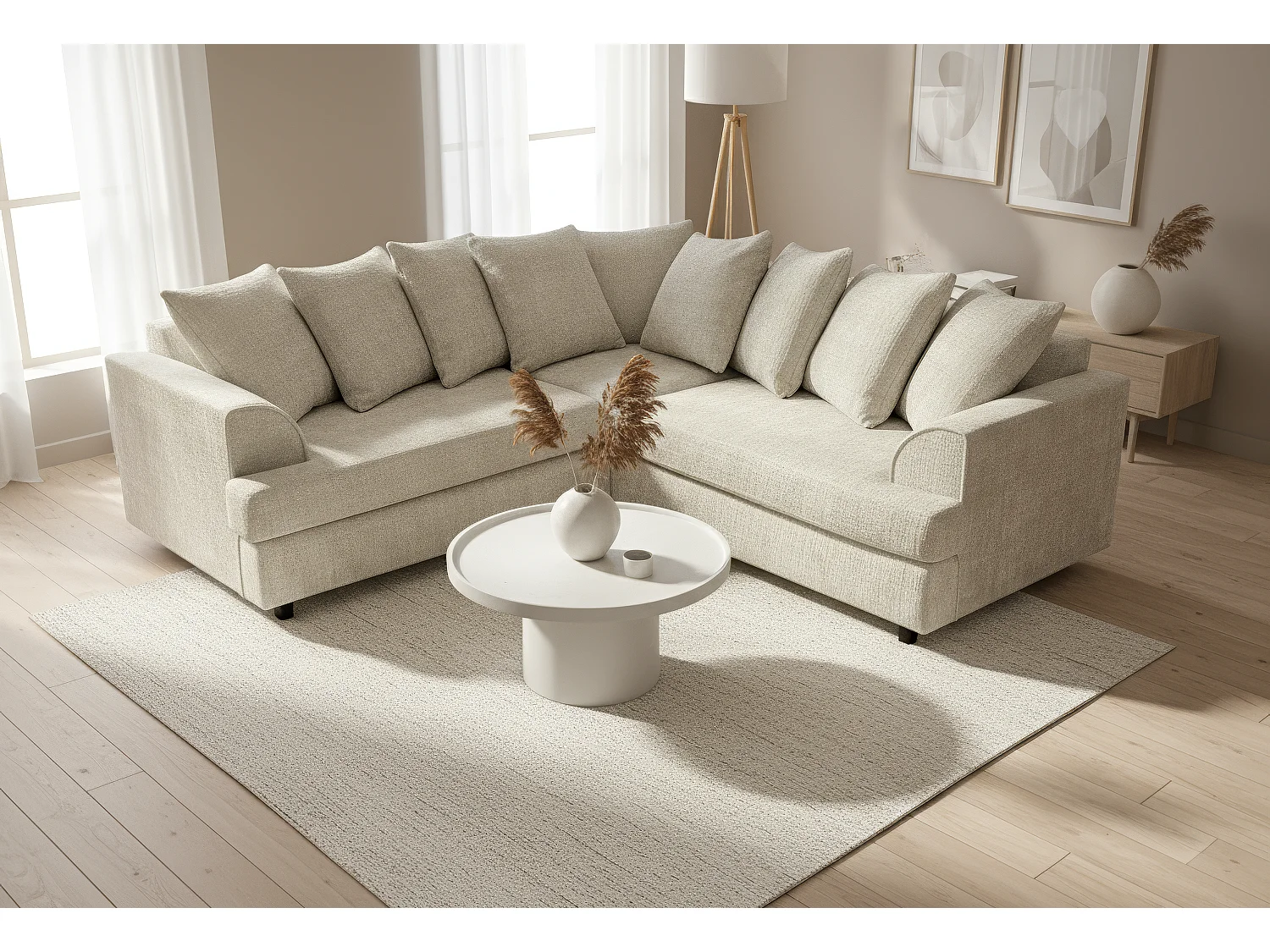 Ferguson Chenille Corner Sofa with Deep Seats and Angular Arms Available in Stone Grey