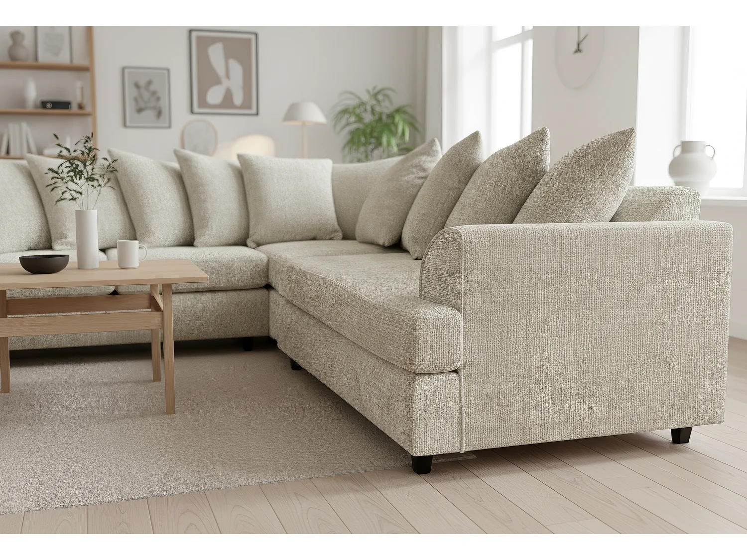 Ferguson Chenille Corner Sofa with Deep Seats and Angular Arms Available in Stone Grey