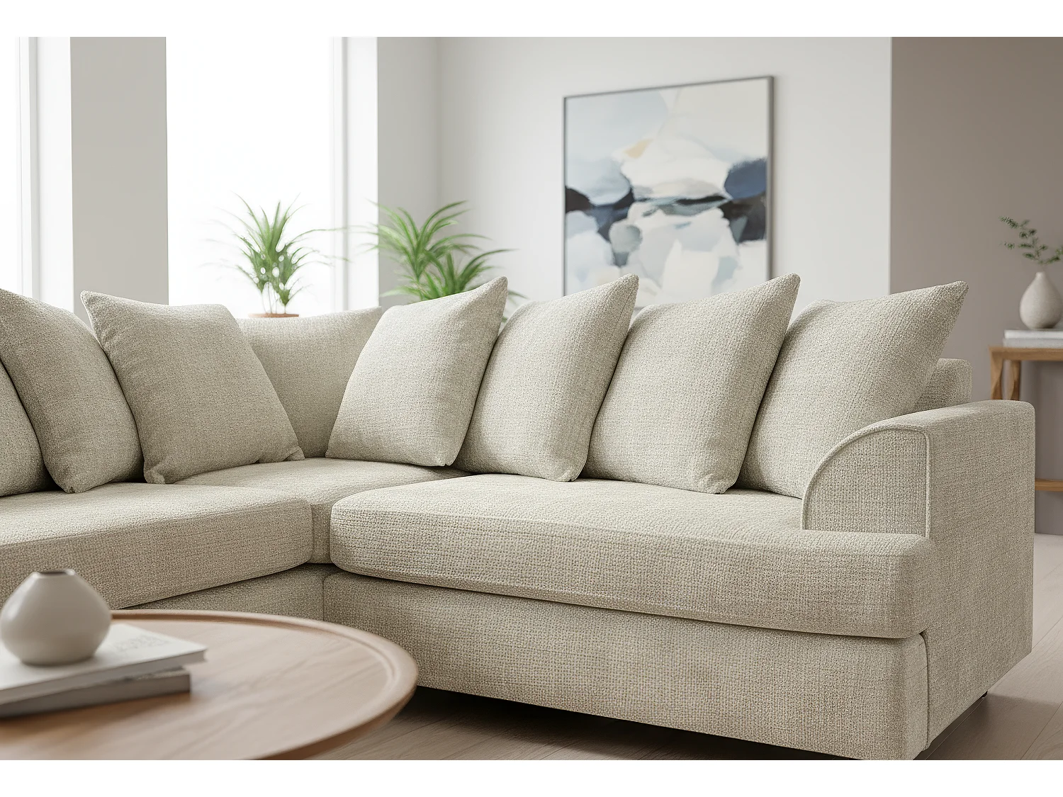 Ferguson Chenille Corner Sofa with Deep Seats and Angular Arms Available in Stone Grey