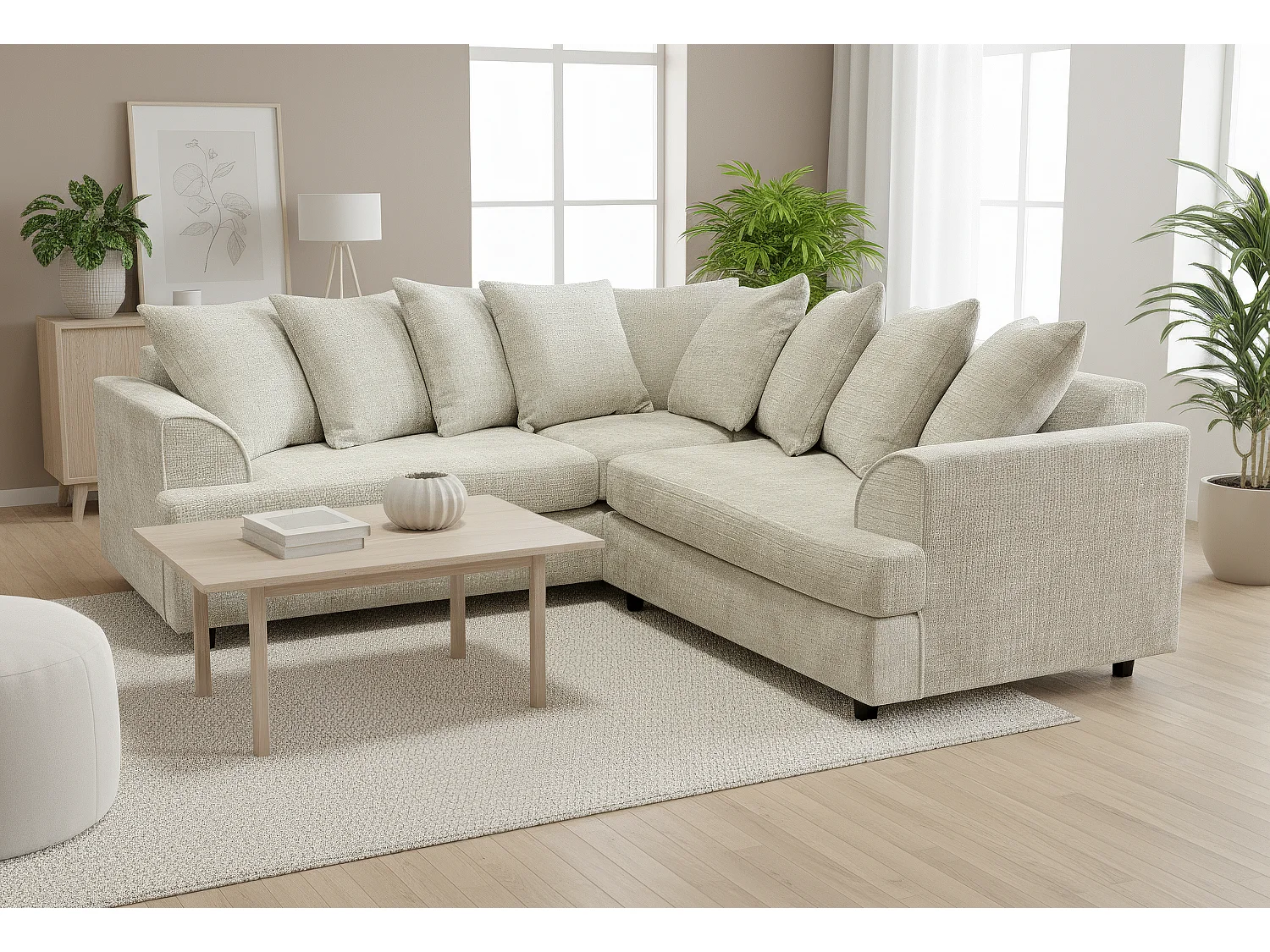 Ferguson Chenille Corner Sofa with Deep Seats and Angular Arms Available in Stone Grey