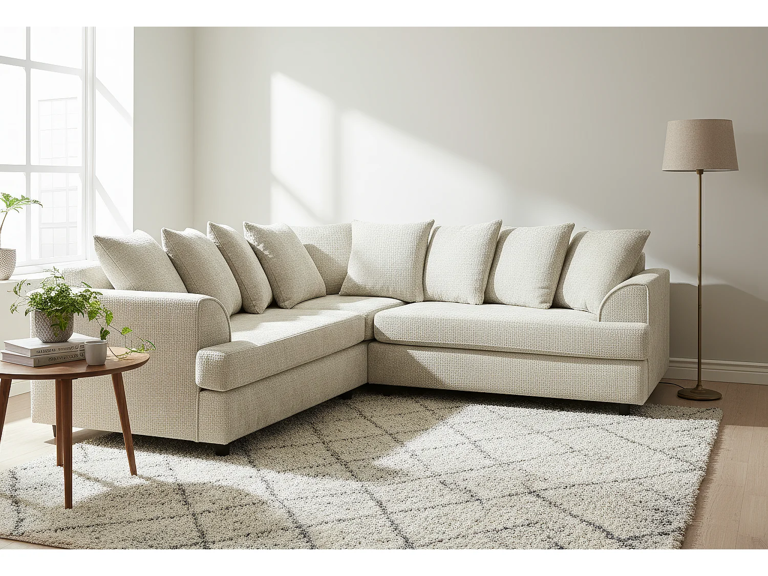 Ferguson Chenille Corner Sofa with Deep Seats and Angular Arms Available in Stone Grey