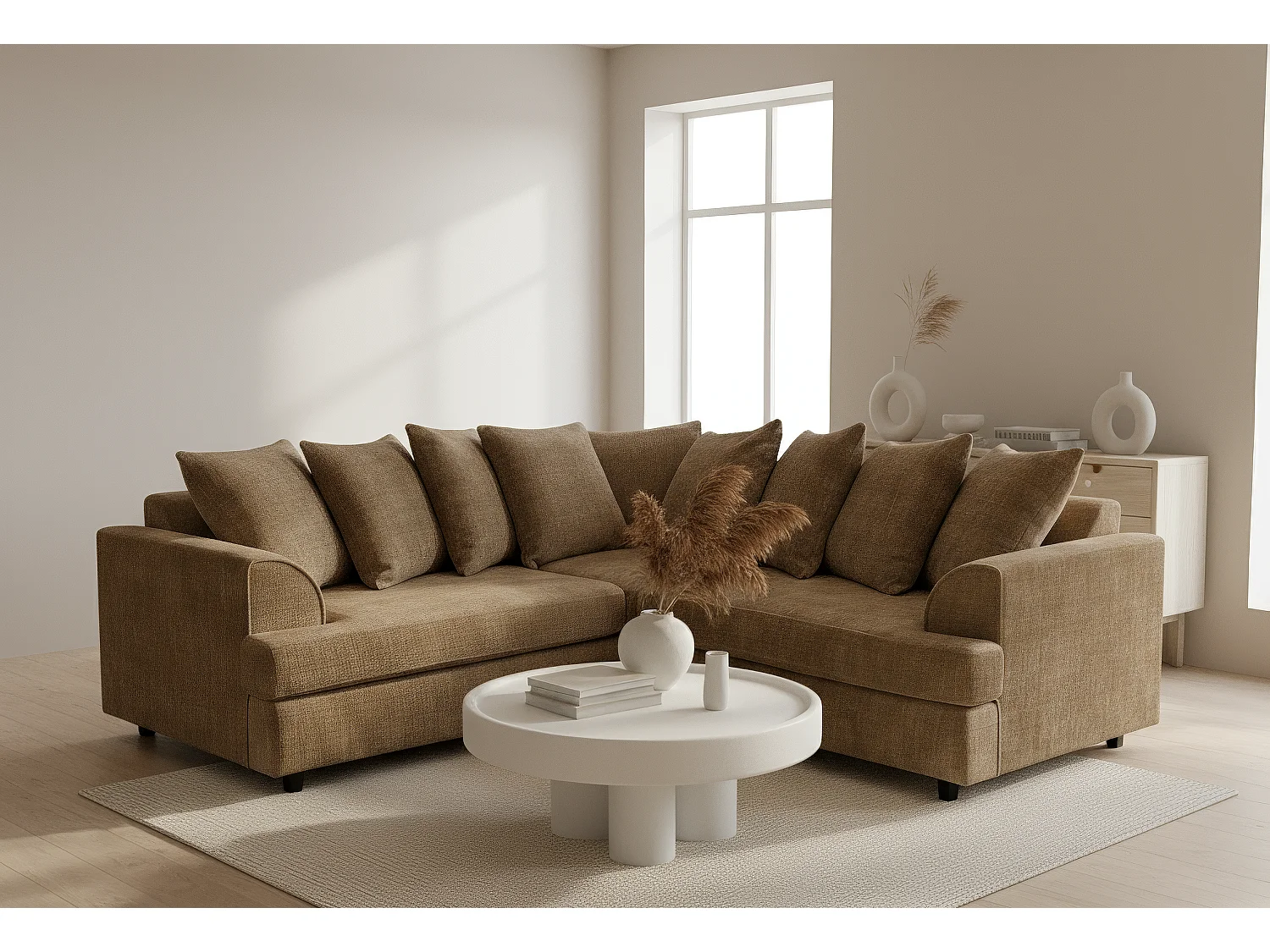 Ferguson Chenille Corner Sofa with Deep Seats and Angular Arms Available in Brown