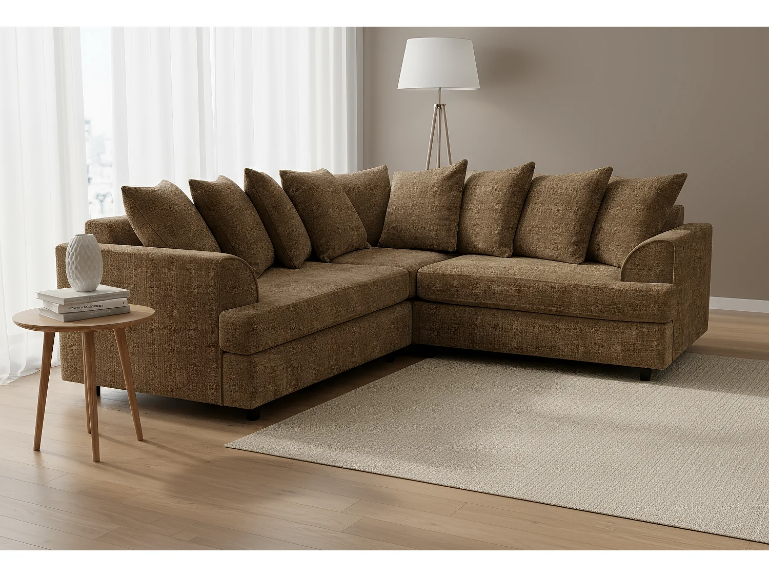 Ferguson Chenille Corner Sofa with Deep Seats and Angular Arms Available in Brown