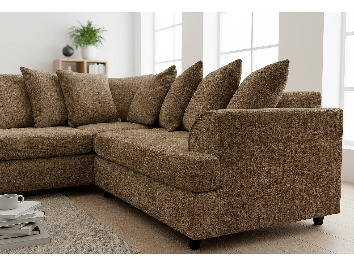 Ferguson Chenille Corner Sofa with Deep Seats and Angular Arms Available in Brown