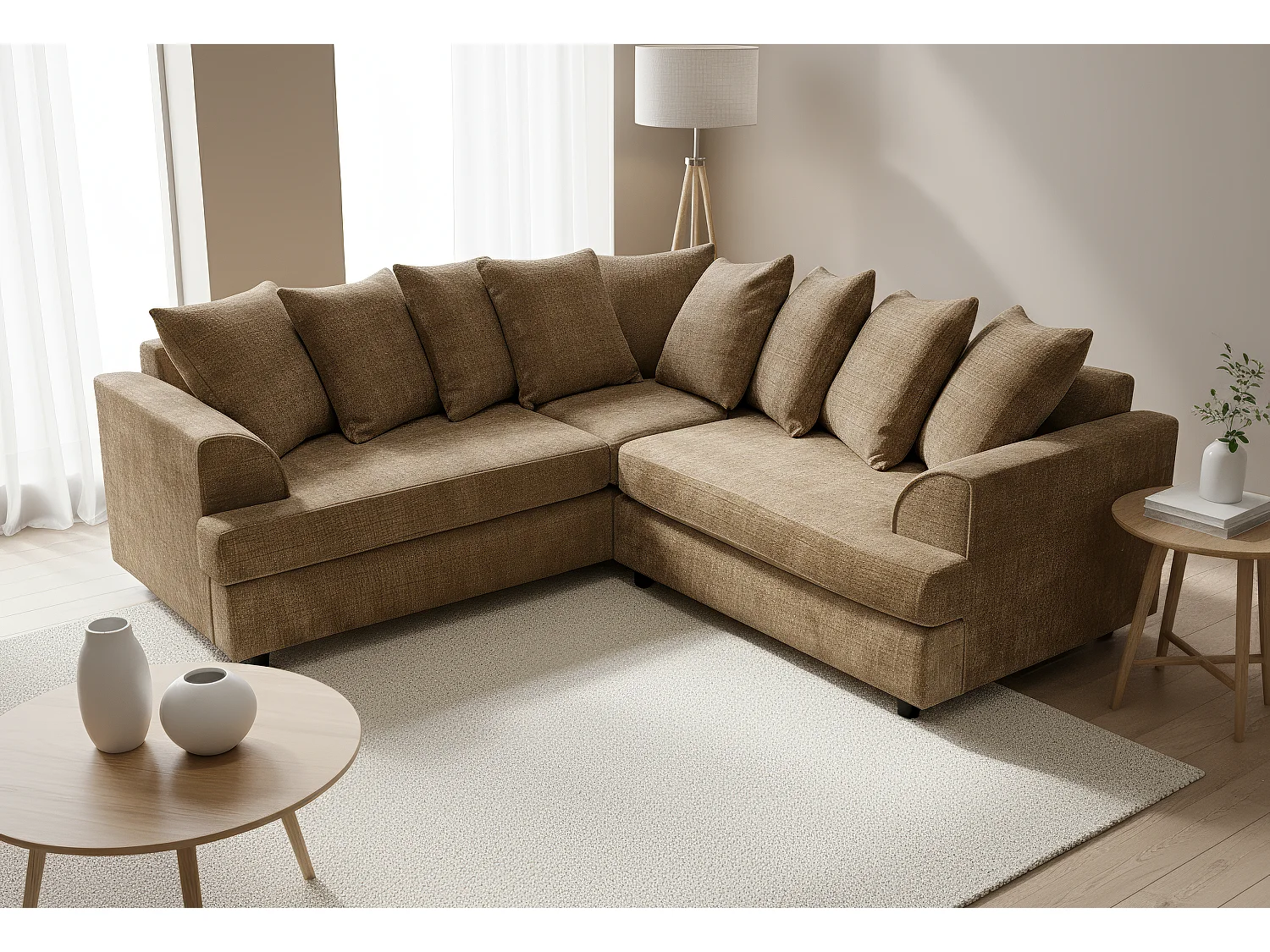 Ferguson Chenille Corner Sofa with Deep Seats and Angular Arms Available in Brown
