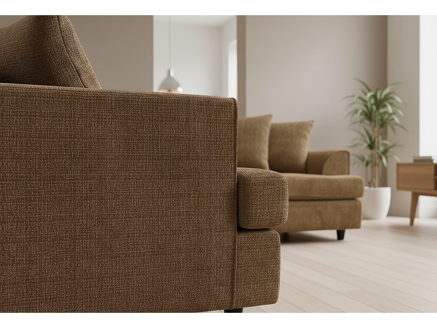 Ferguson Chenille Corner Sofa with Deep Seats and Angular Arms Available in Brown
