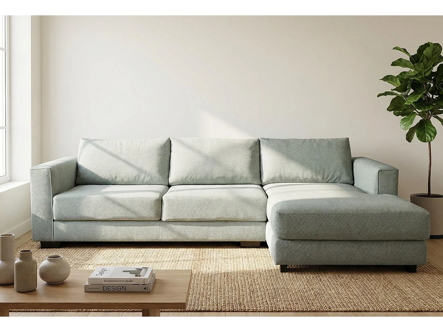 Kaizer Corner Sofa with Bubble Fabric Right Facing Sage Green