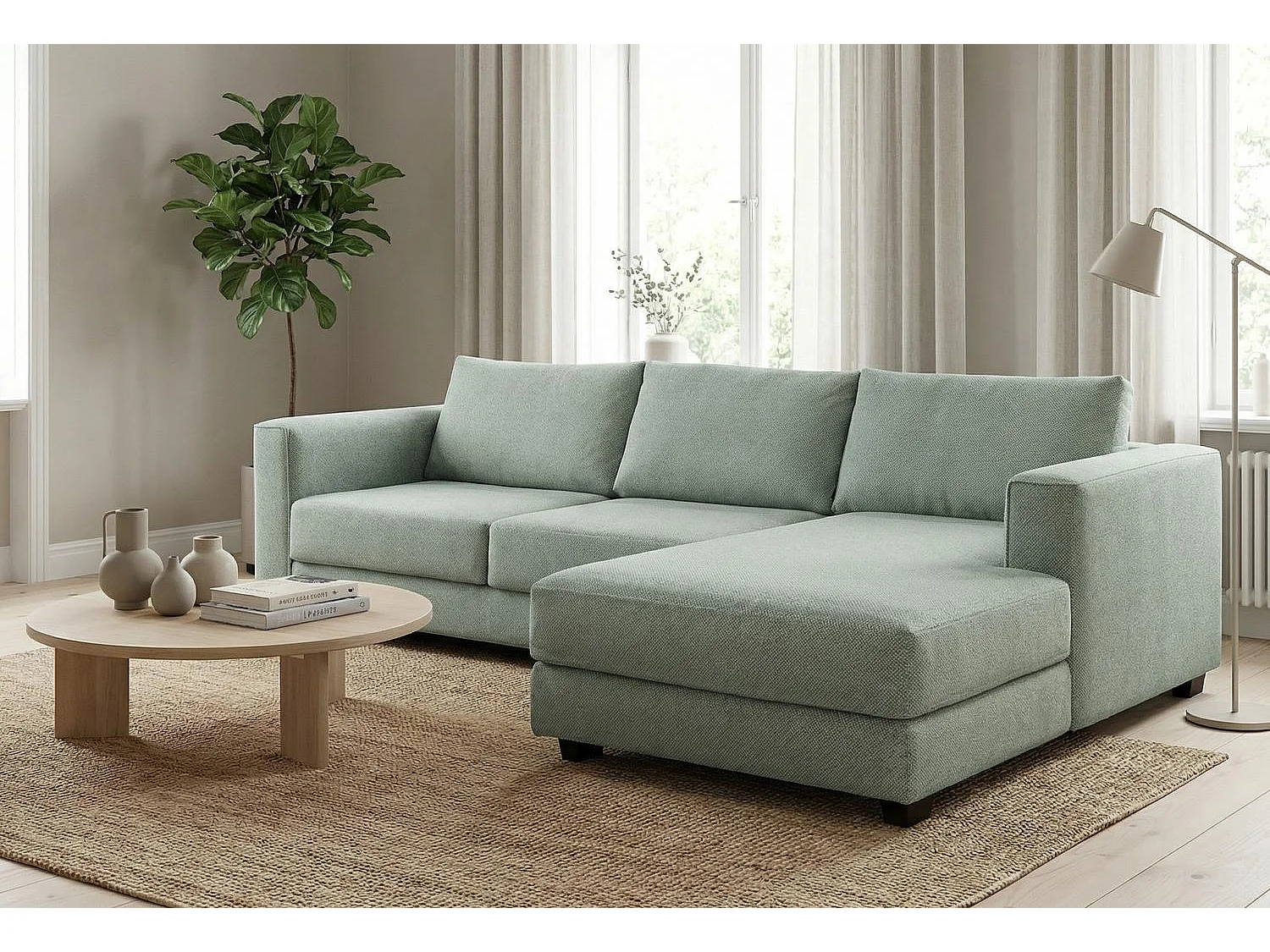 Kaizer Corner Sofa with Bubble Fabric Right Facing Sage Green