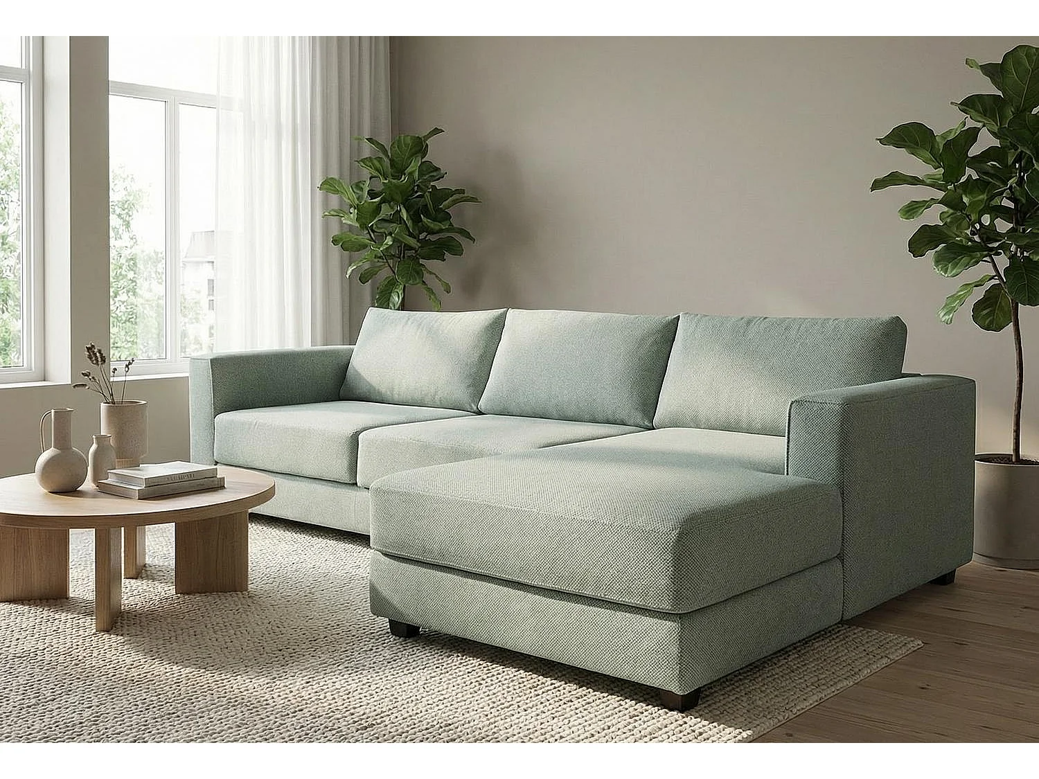 Kaizer Corner Sofa with Bubble Fabric Right Facing Sage Green