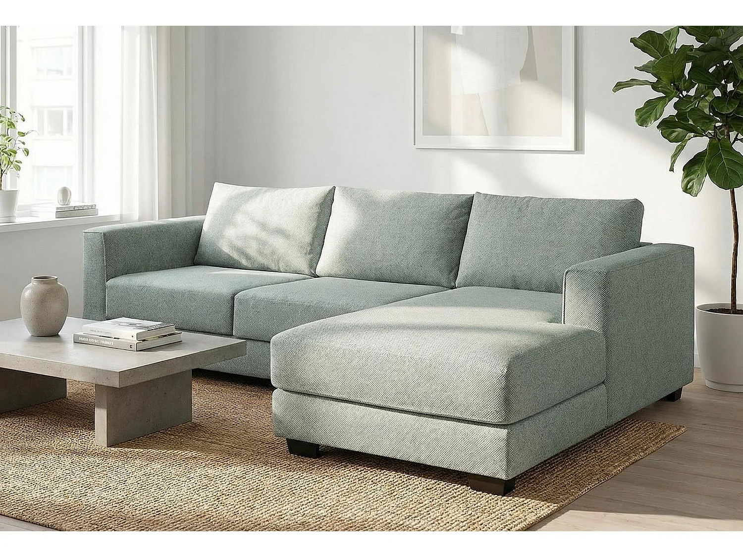 Kaizer Corner Sofa with Bubble Fabric Right Facing Sage Green