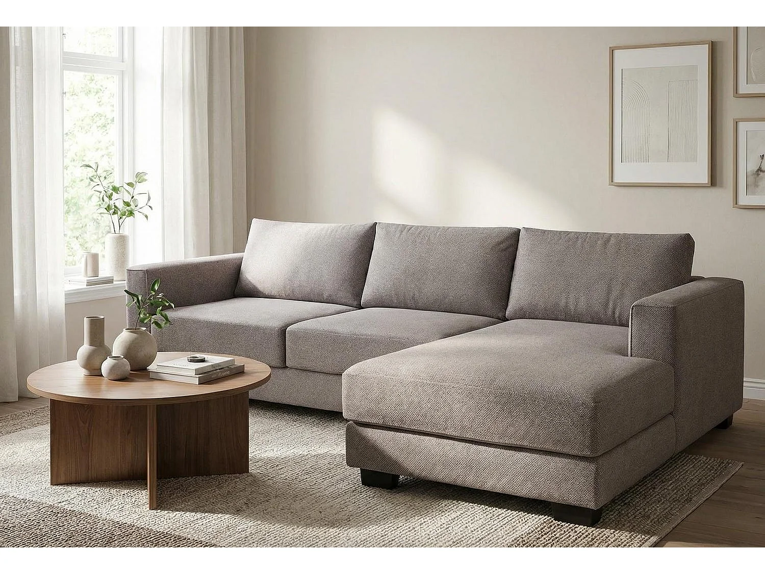 Kaizer Corner Sofa with Bubble Fabric Right Facing Taupe