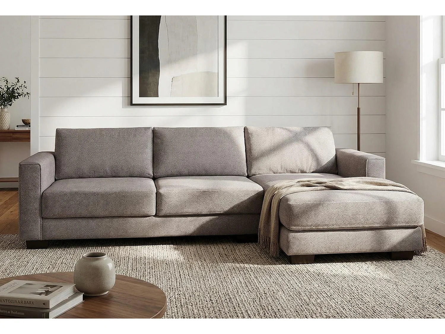 Kaizer Corner Sofa with Bubble Fabric Right Facing Taupe