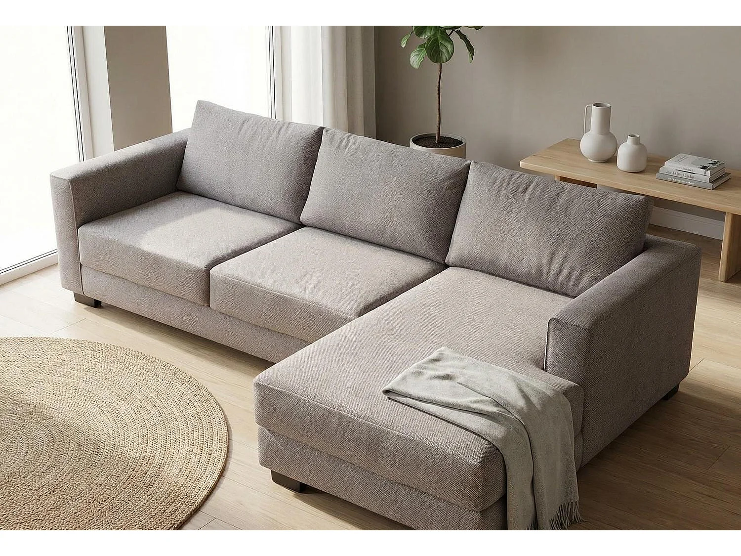 Kaizer Corner Sofa with Bubble Fabric Right Facing Taupe