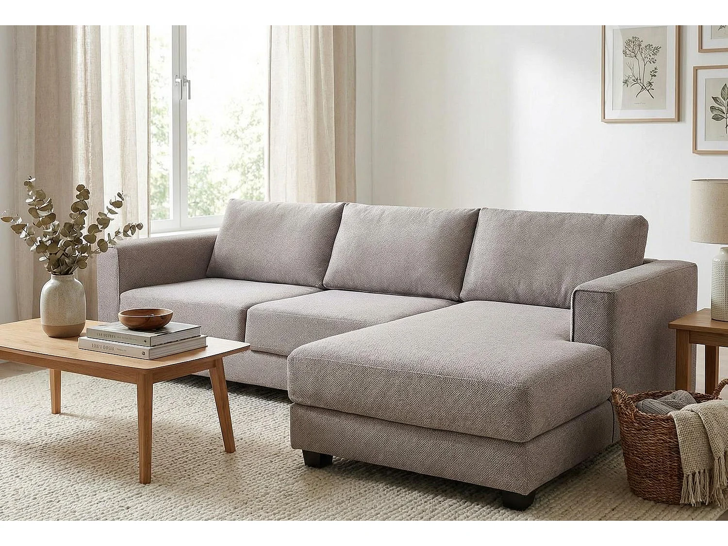 Kaizer Corner Sofa with Bubble Fabric Right Facing Taupe