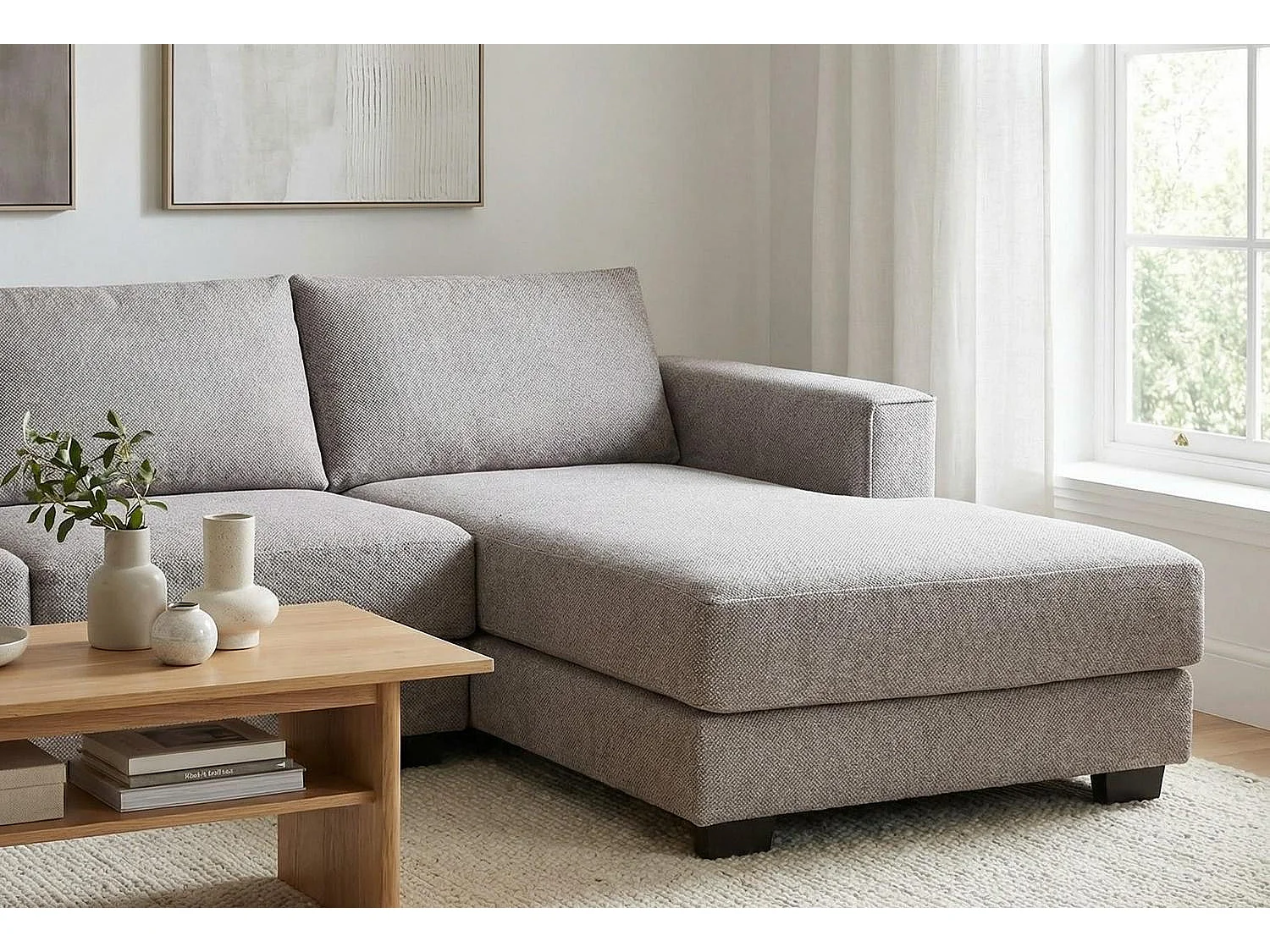 Kaizer Corner Sofa with Bubble Fabric Right Facing Taupe