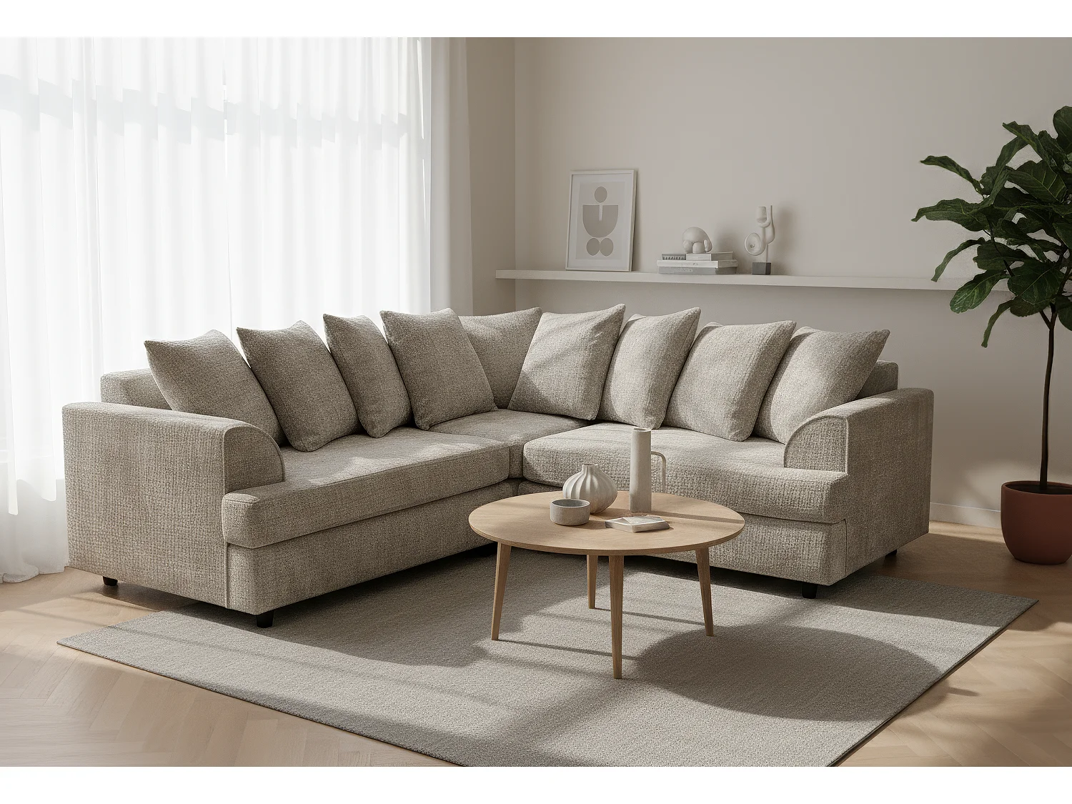 Ferguson Chenille Corner Sofa with Deep Seats and Angular Arms Available in Taupe