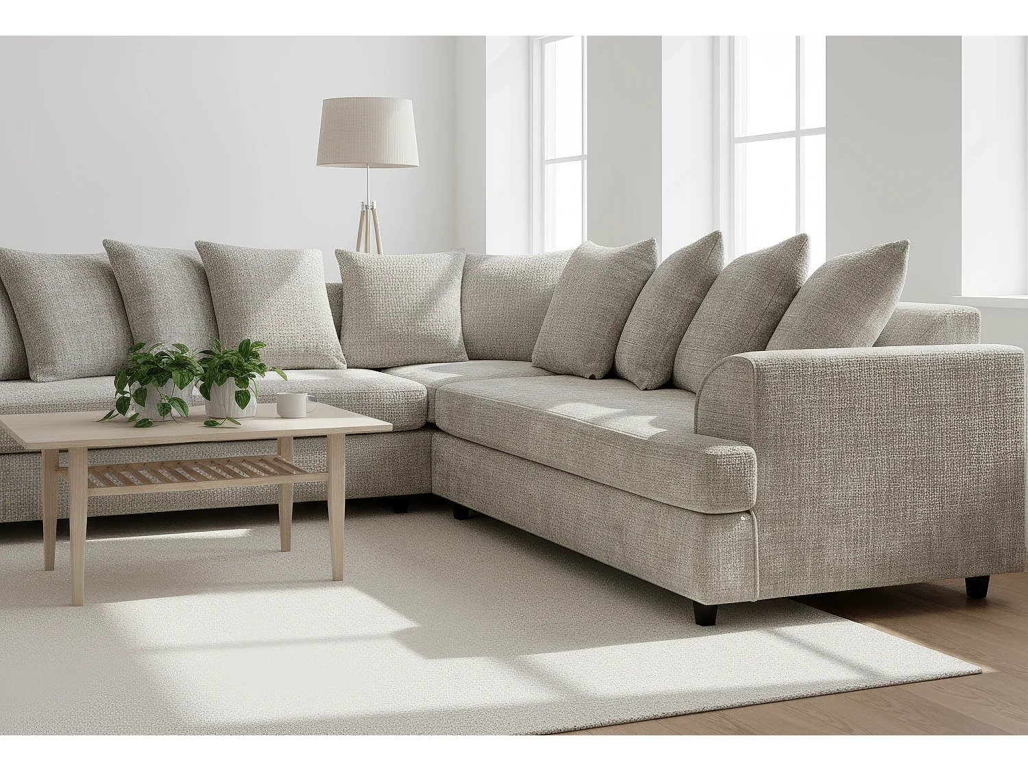 Ferguson Chenille Corner Sofa with Deep Seats and Angular Arms Available in Taupe