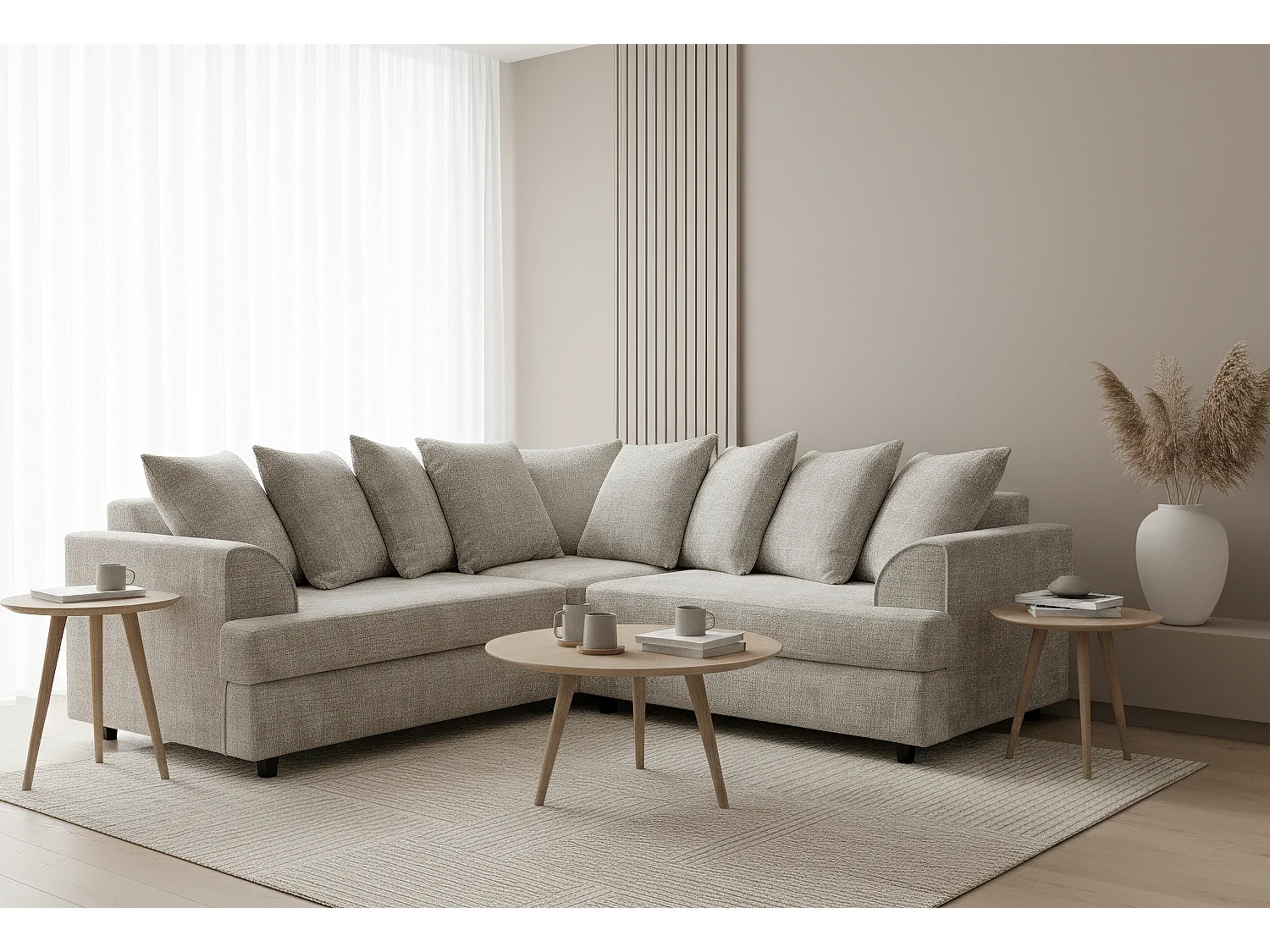 Ferguson Chenille Corner Sofa with Deep Seats and Angular Arms Available in Taupe