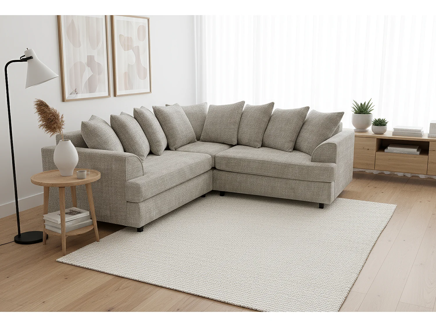 Ferguson Chenille Corner Sofa with Deep Seats and Angular Arms Available in Taupe