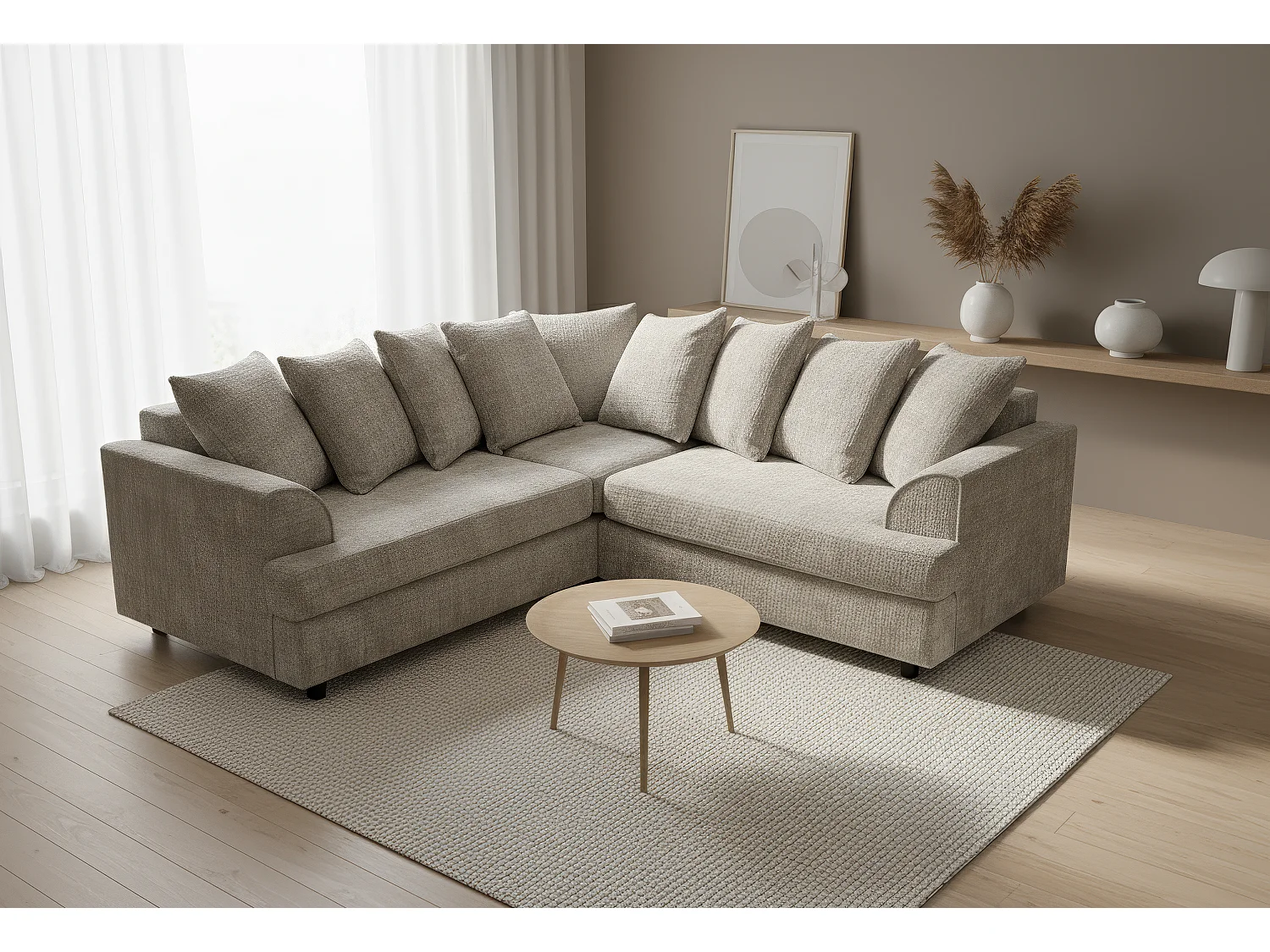 Ferguson Chenille Corner Sofa with Deep Seats and Angular Arms Available in Taupe