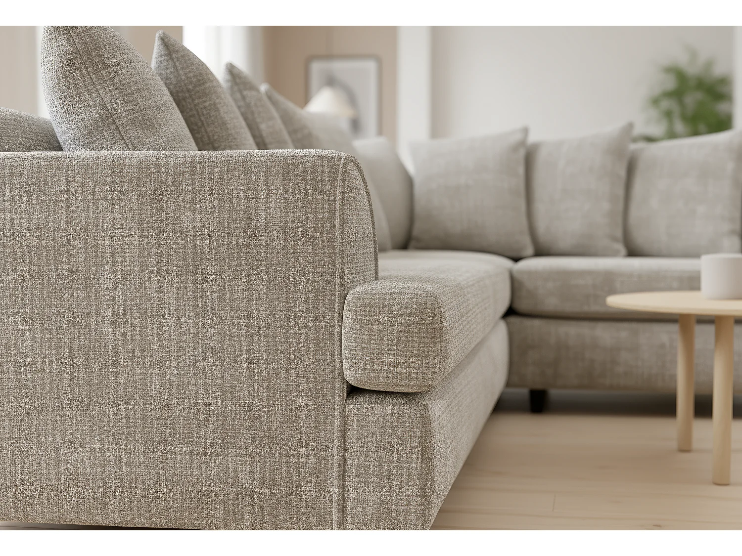 Ferguson Chenille Corner Sofa with Deep Seats and Angular Arms Available in Taupe