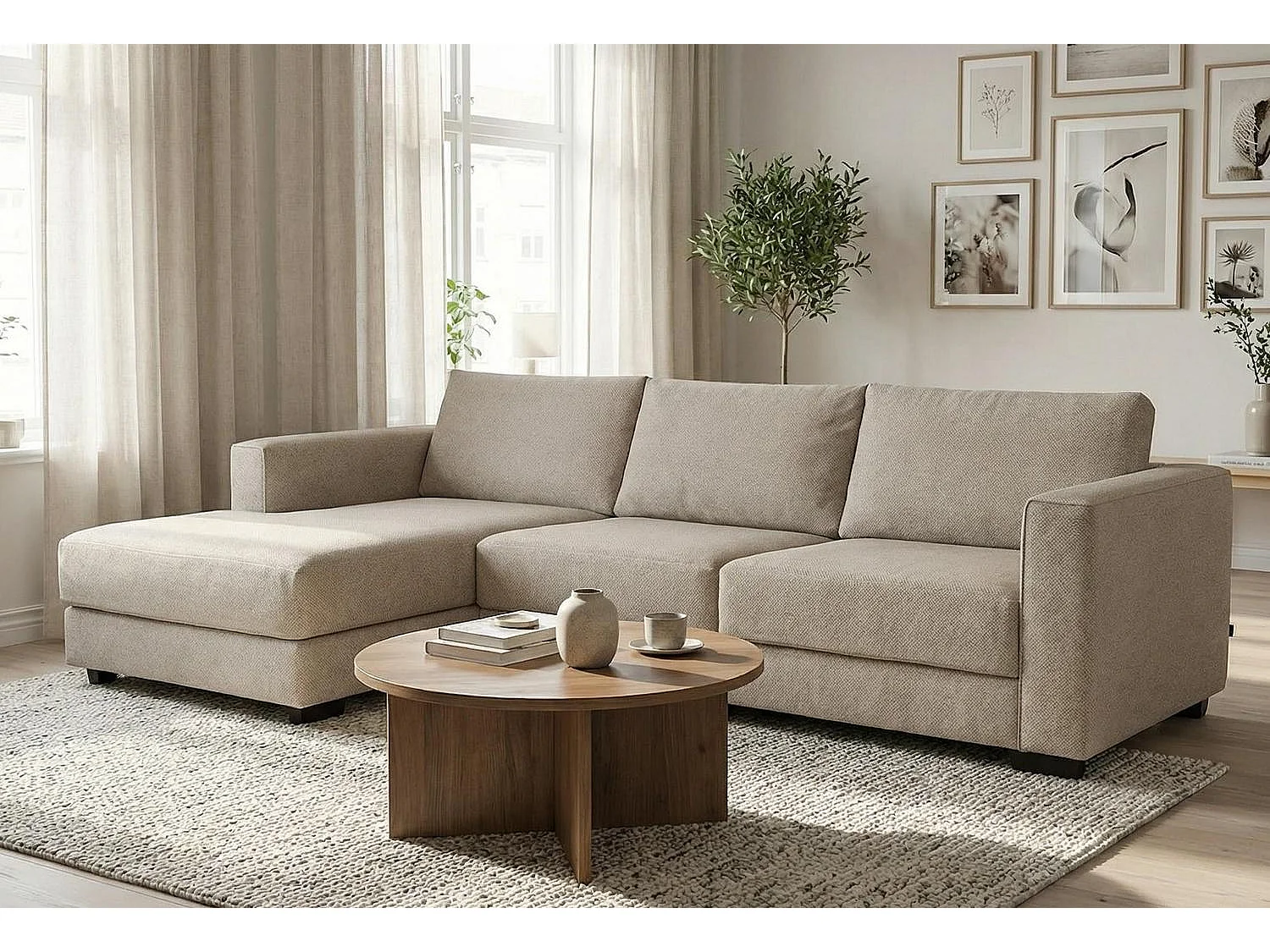 Kaizer Corner Sofa with Bubble Fabric Left Facing Light Brown