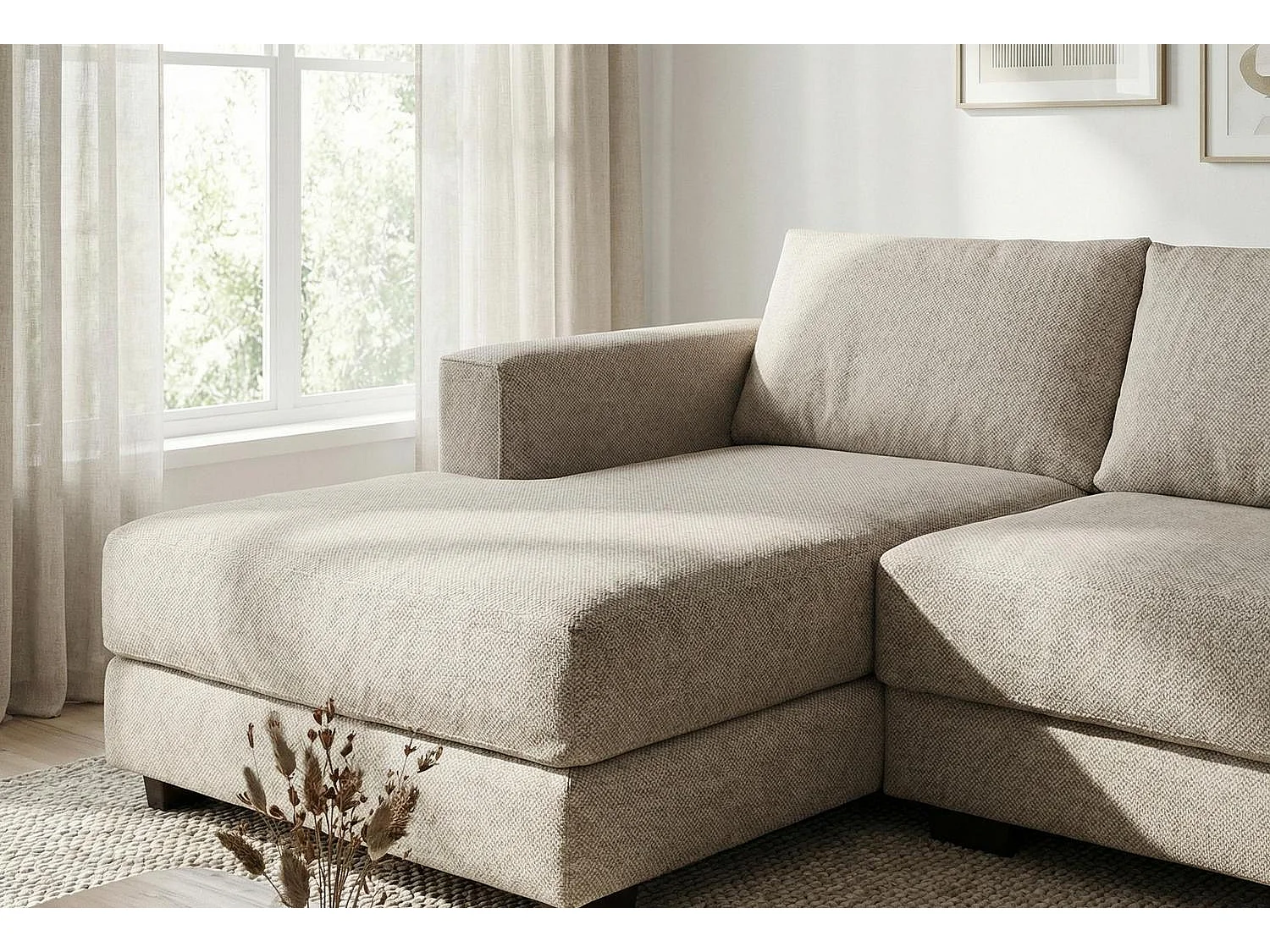 Kaizer Corner Sofa with Bubble Fabric Left Facing Light Brown