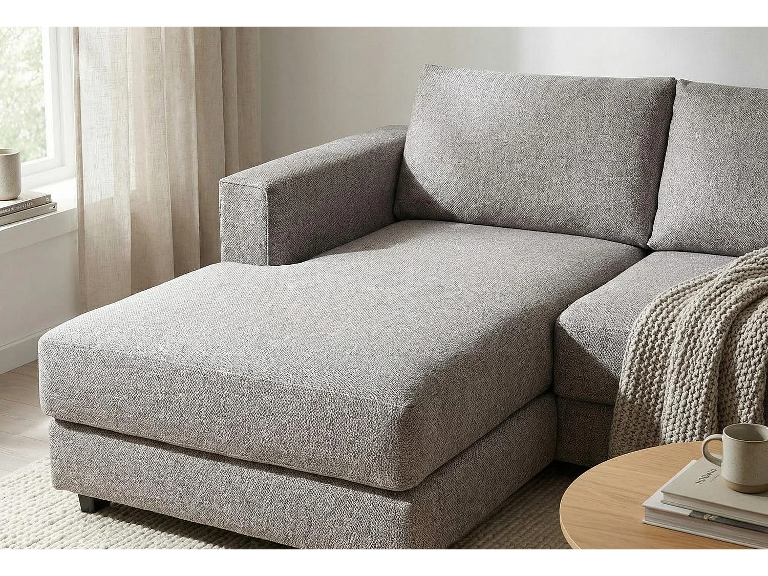 Kaizer Corner Sofa with Bubble Fabric Left Facing Light Brown