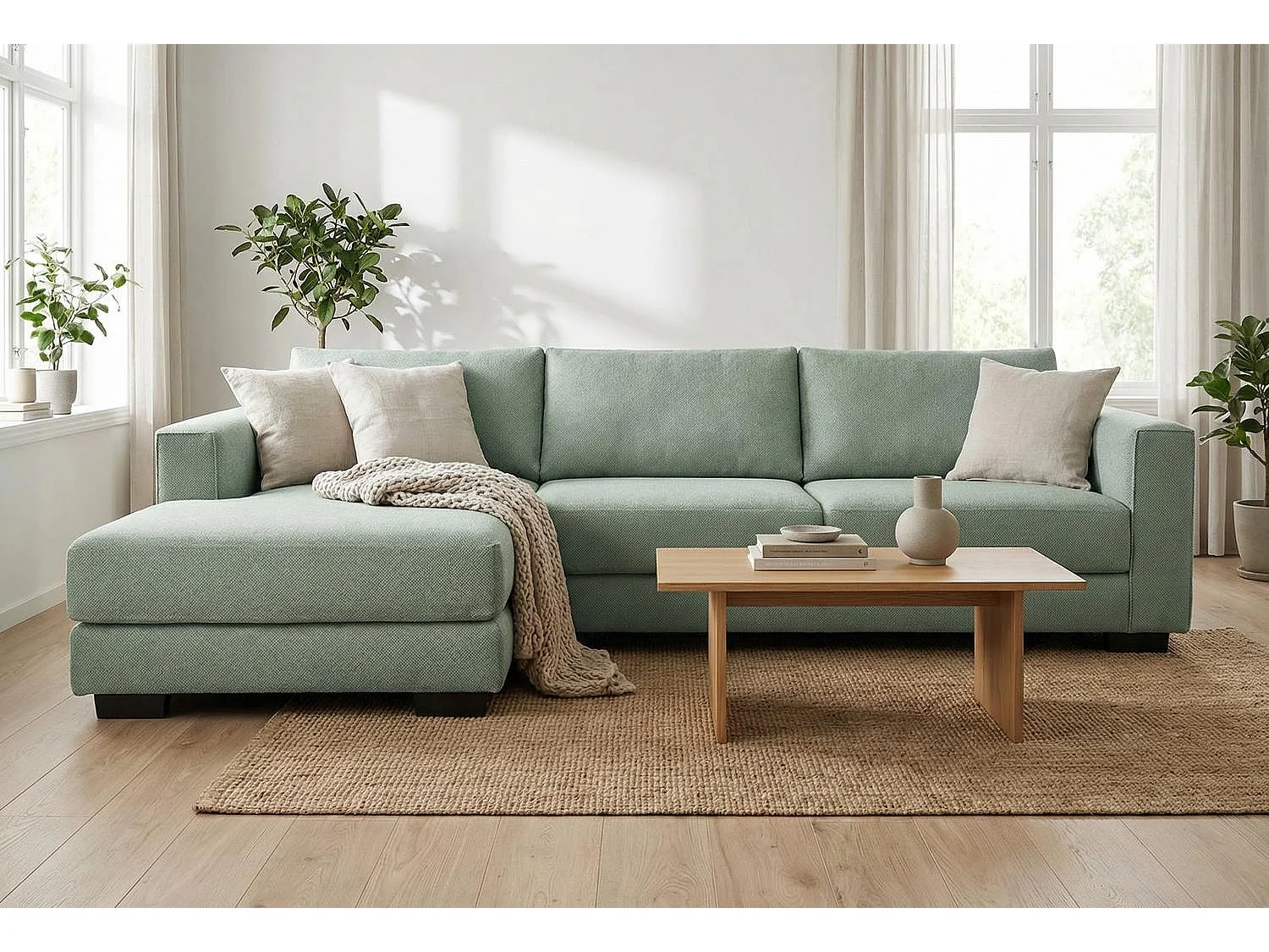 Kaizer Corner Sofa with Bubble Fabric Left Facing Sage Green