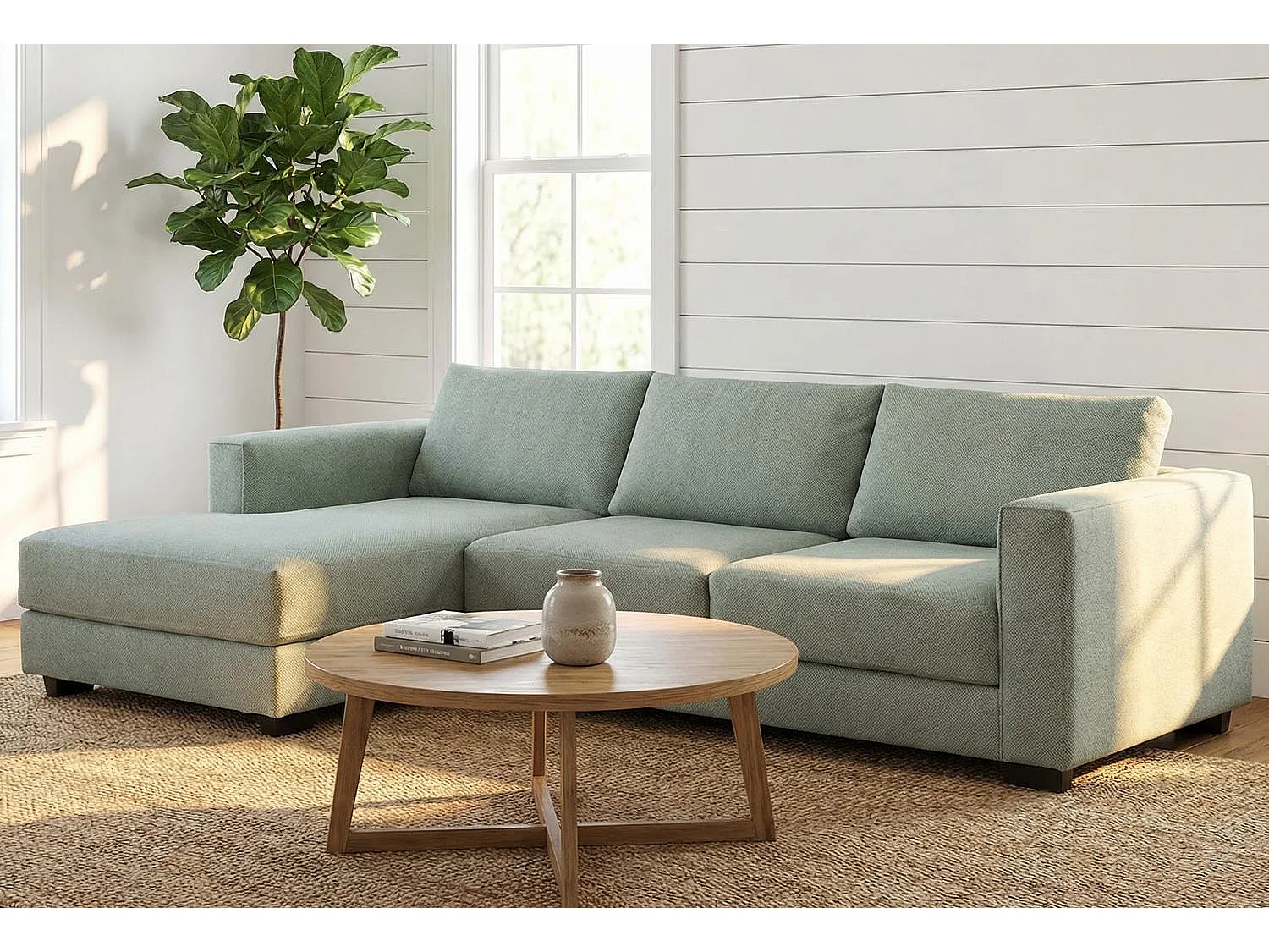 Kaizer Corner Sofa with Bubble Fabric Left Facing Sage Green
