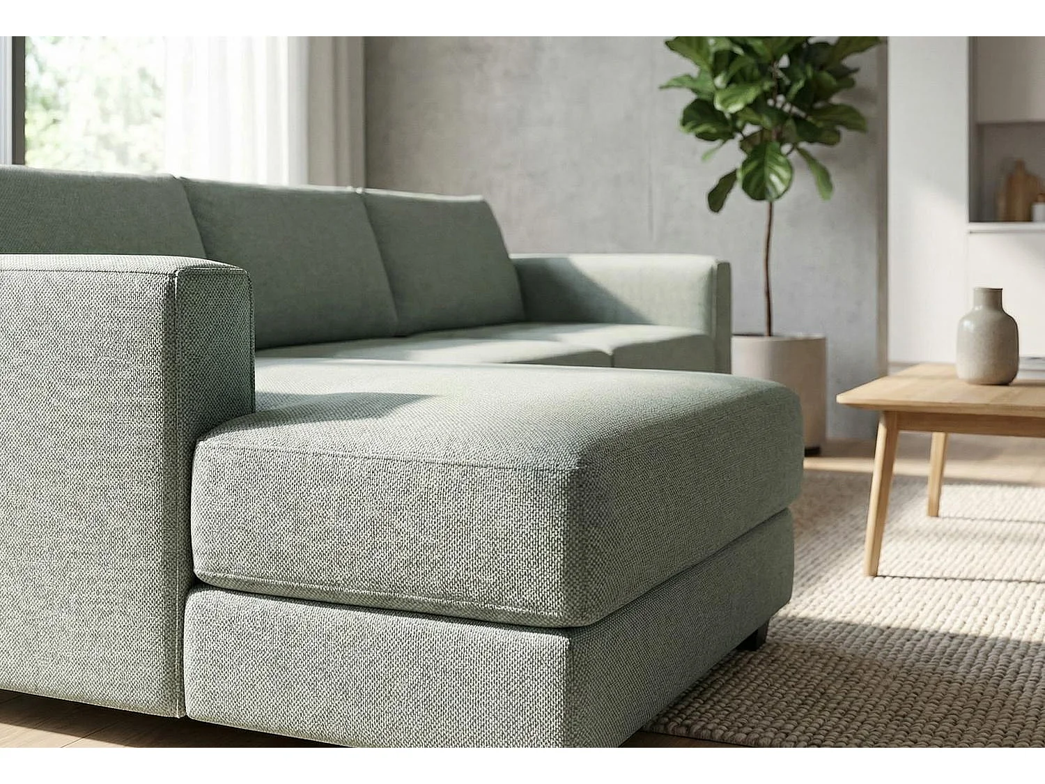 Kaizer Corner Sofa with Bubble Fabric Left Facing Sage Green