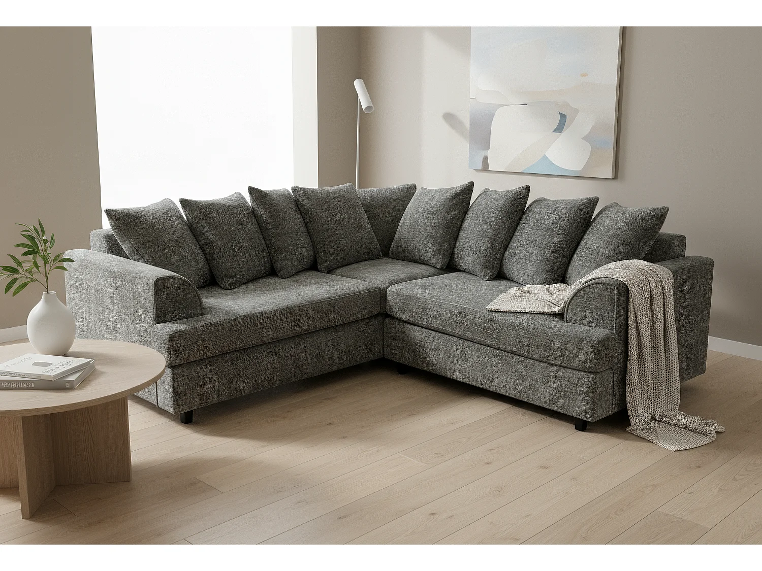 Ferguson Chenille Corner Sofa with Deep Seats and Angular Arms Available in Charcoal
