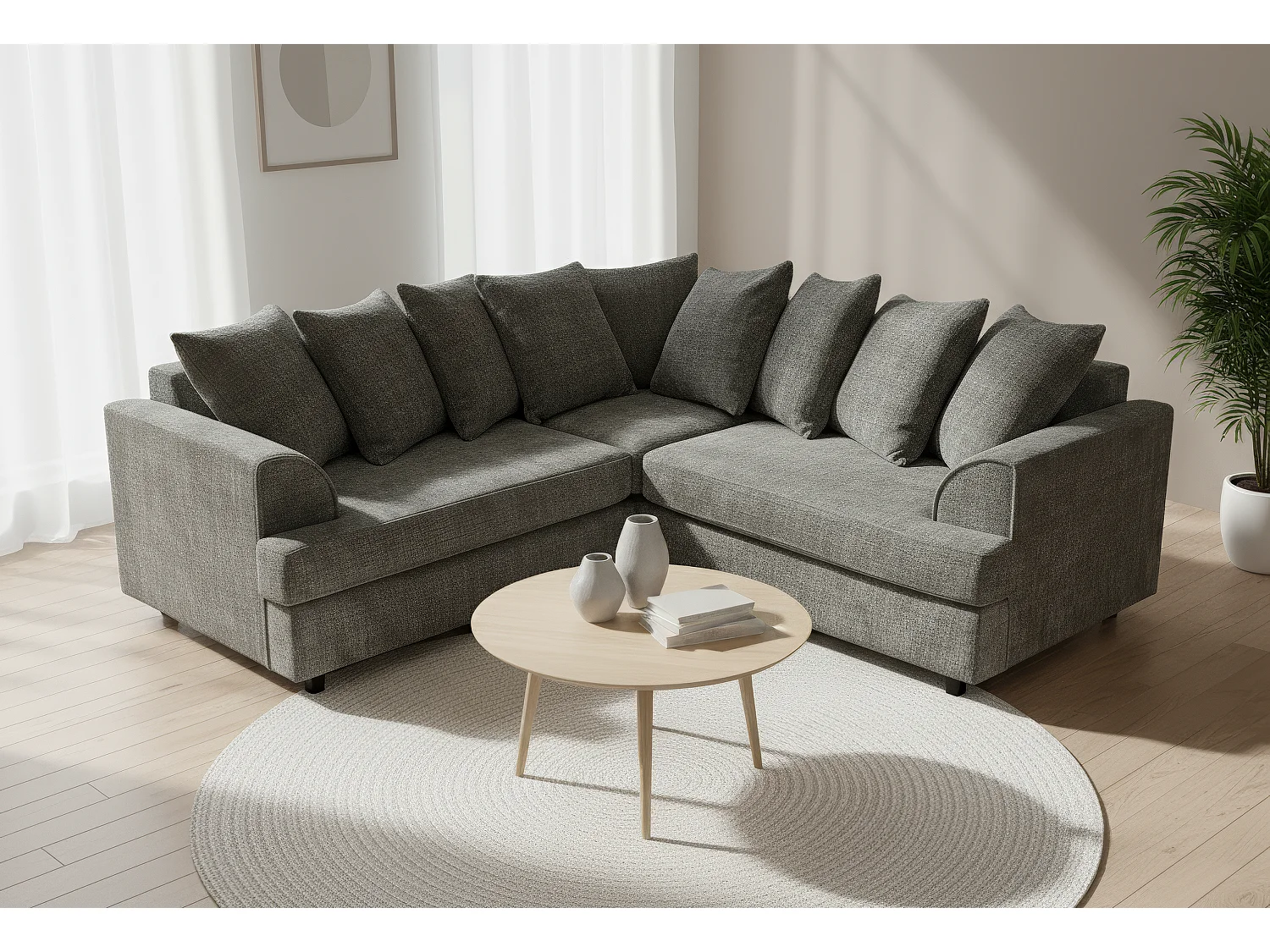 Ferguson Chenille Corner Sofa with Deep Seats and Angular Arms Available in Charcoal