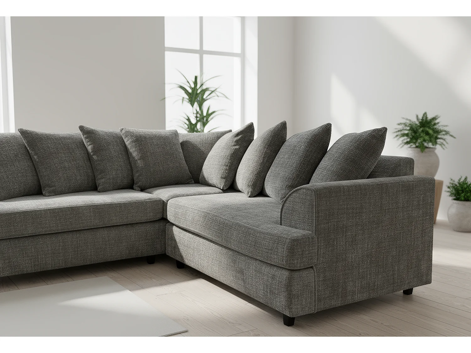 Ferguson Chenille Corner Sofa with Deep Seats and Angular Arms Available in Charcoal