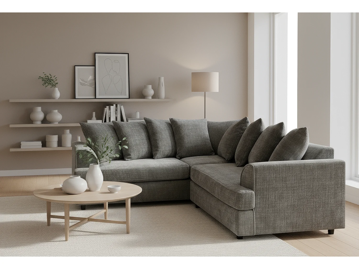 Ferguson Chenille Corner Sofa with Deep Seats and Angular Arms Available in Charcoal