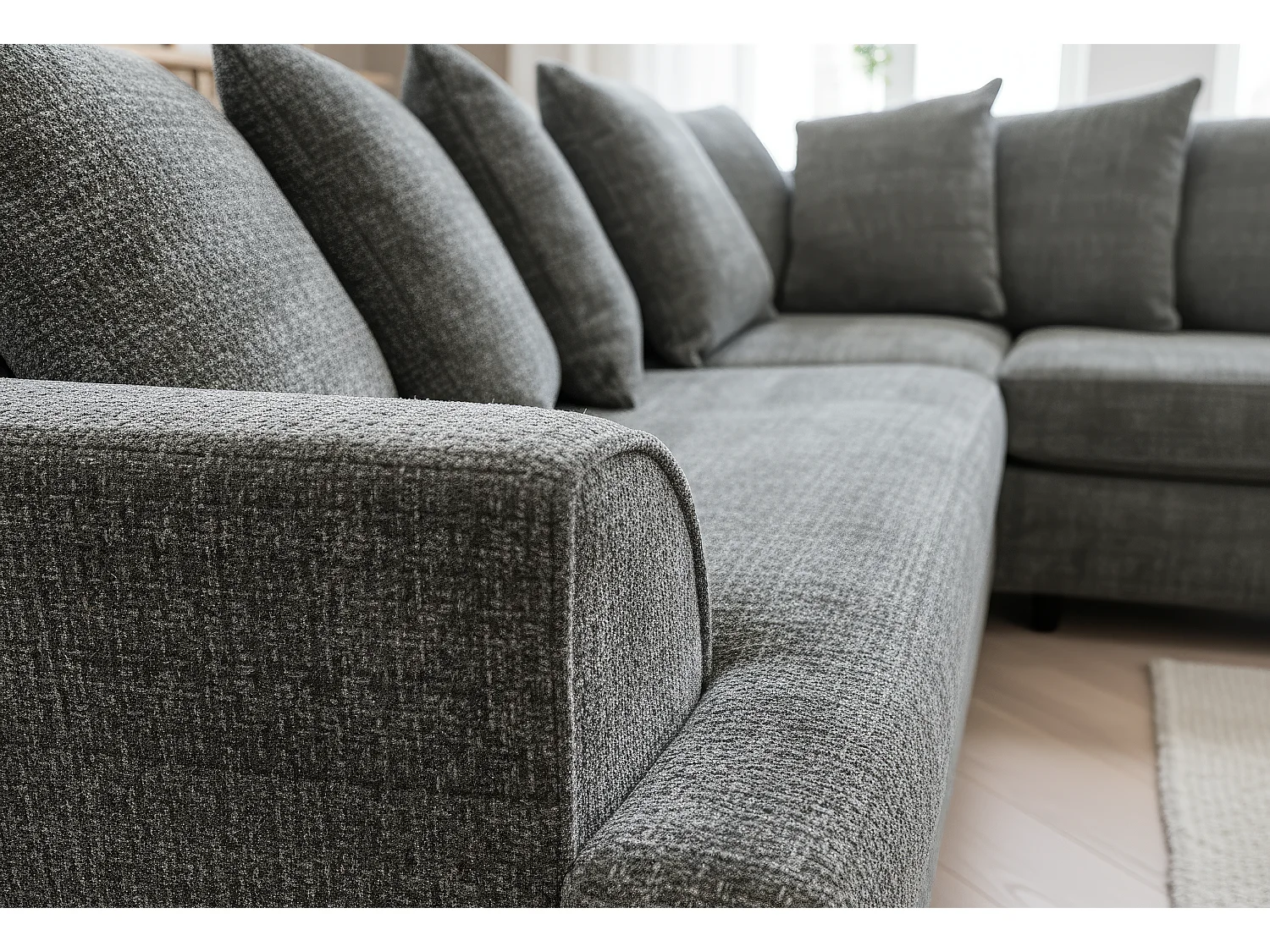 Ferguson Chenille Corner Sofa with Deep Seats and Angular Arms Available in Charcoal