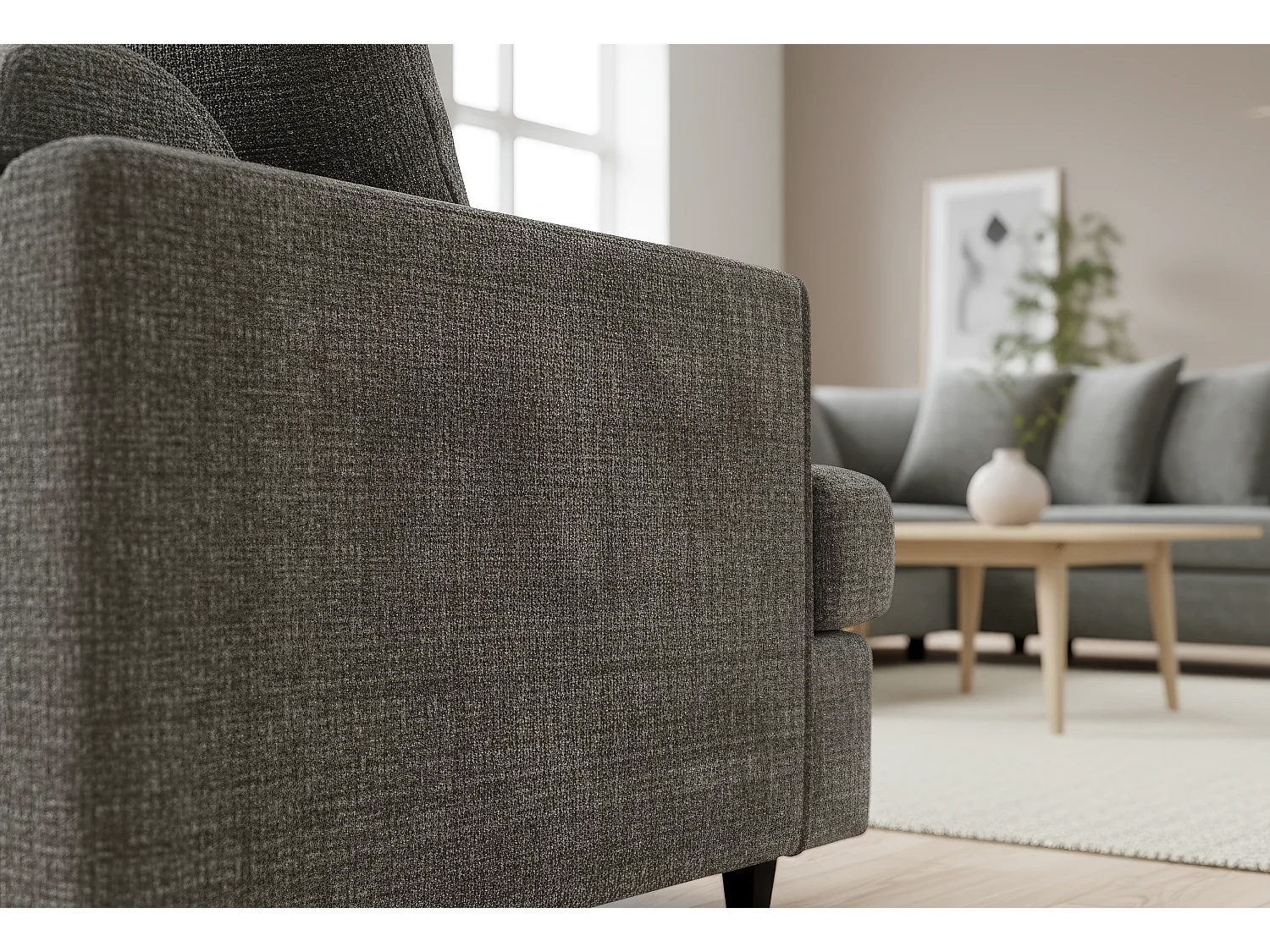 Ferguson Chenille Corner Sofa with Deep Seats and Angular Arms Available in Charcoal