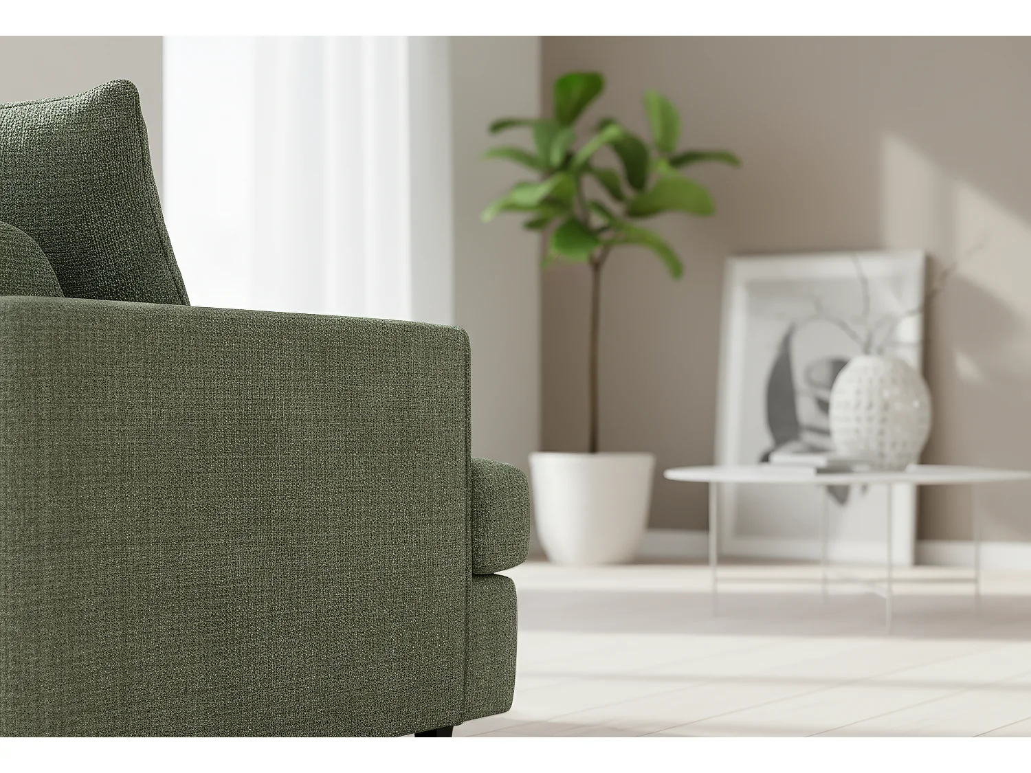 Ferguson Chenille Corner Sofa with Deep Seats and Angular Arms Available in Sage Green