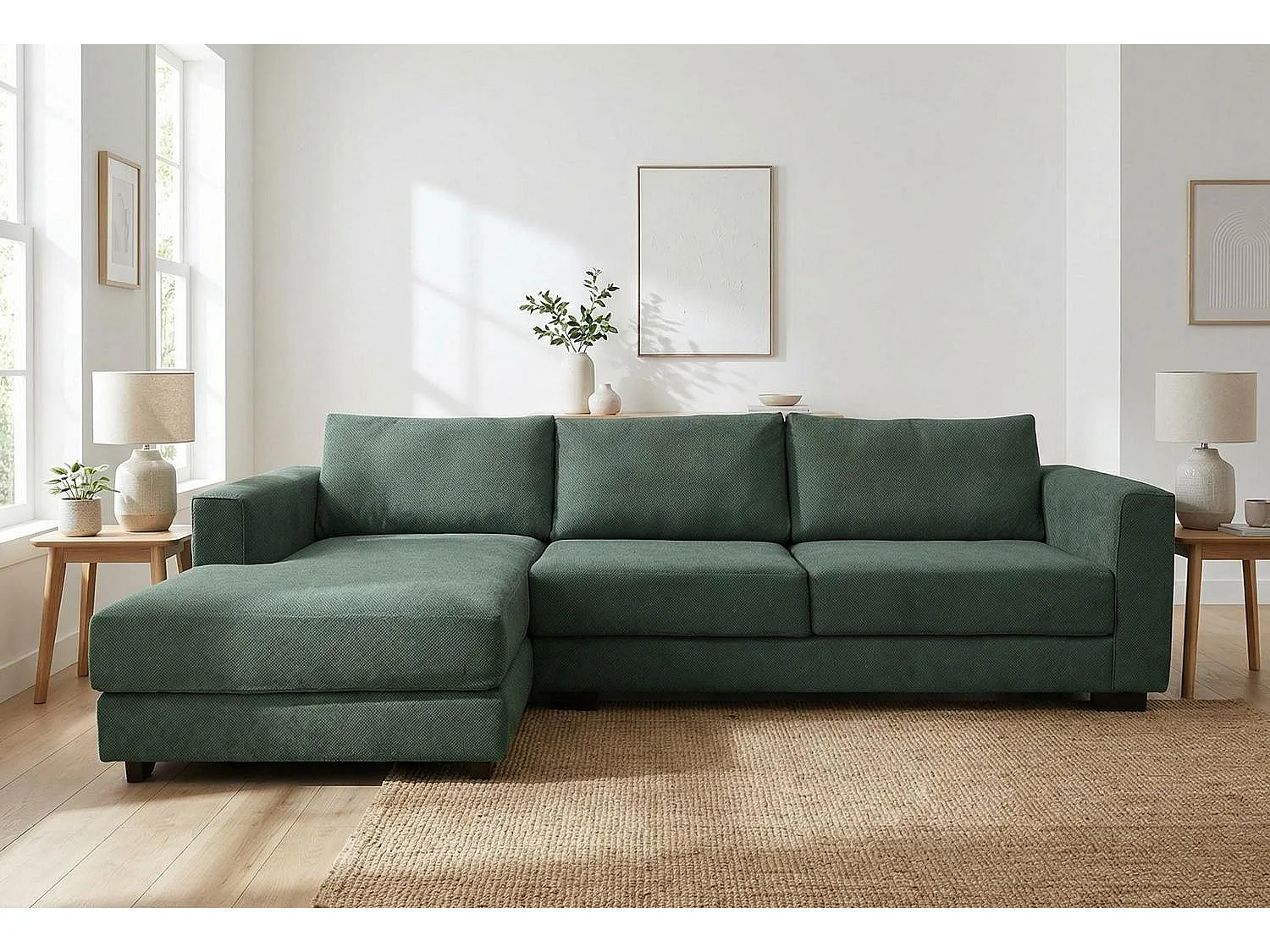 Kaizer Corner Sofa with Bubble Fabric Left Facing Jungle Green