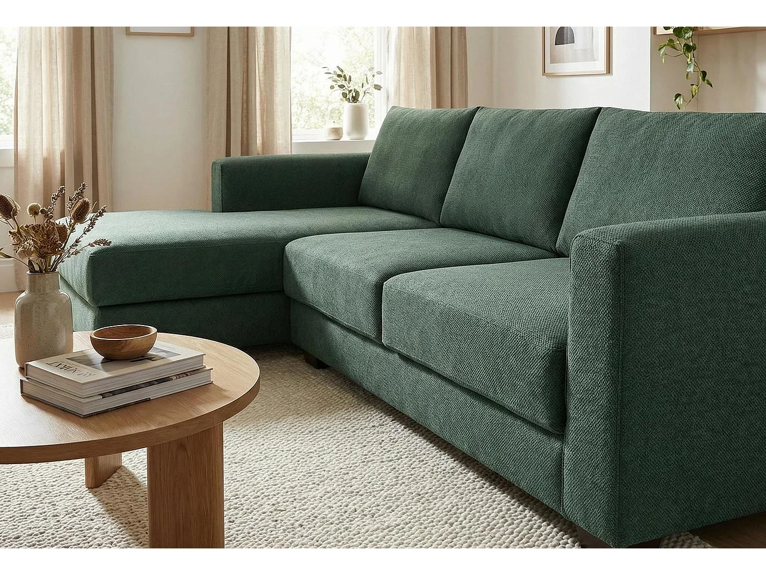 Kaizer Corner Sofa with Bubble Fabric Left Facing Jungle Green