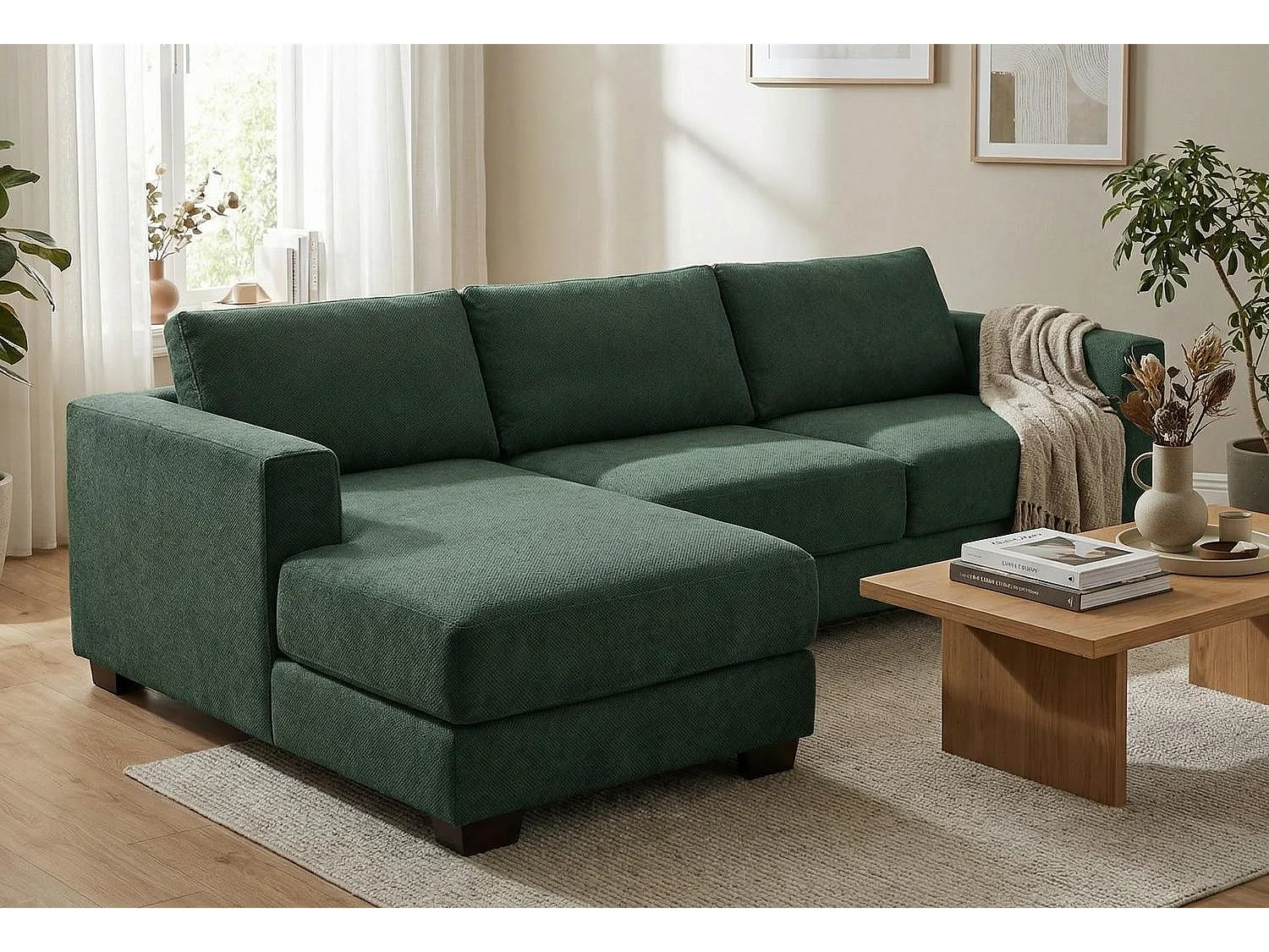 Kaizer Corner Sofa with Bubble Fabric Left Facing Jungle Green