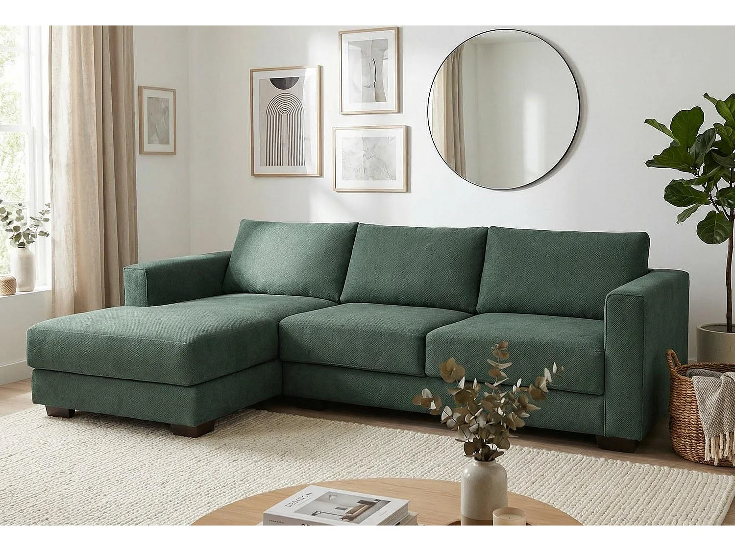 Kaizer Corner Sofa with Bubble Fabric Left Facing Jungle Green
