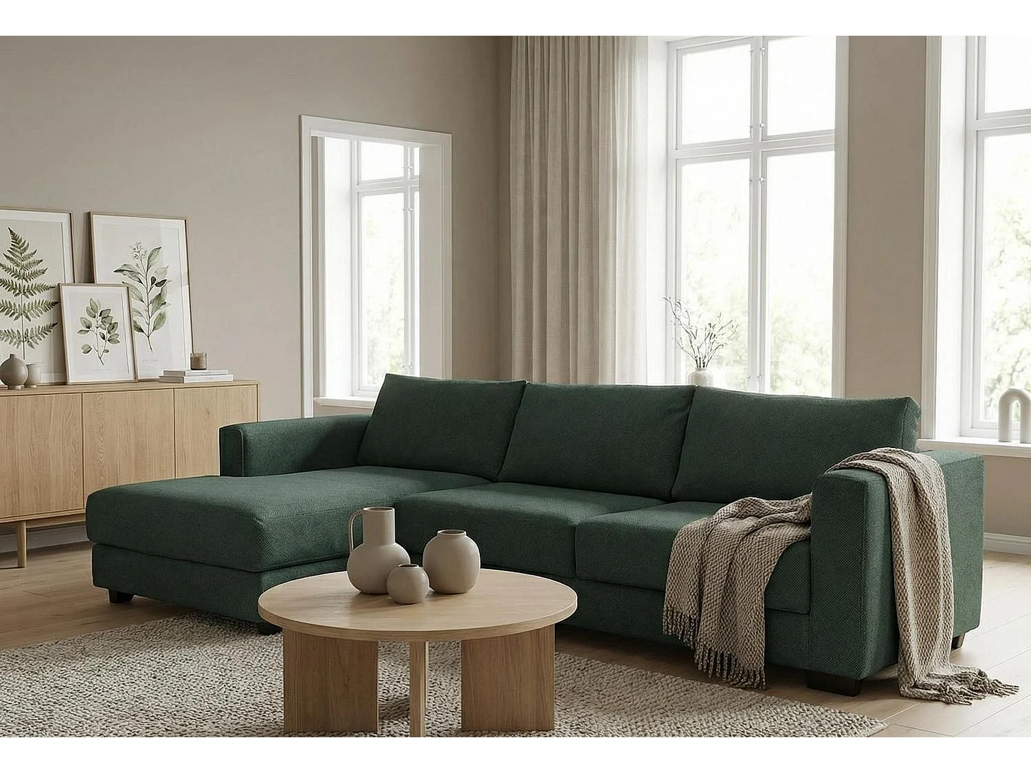 Kaizer Corner Sofa with Bubble Fabric Left Facing Jungle Green