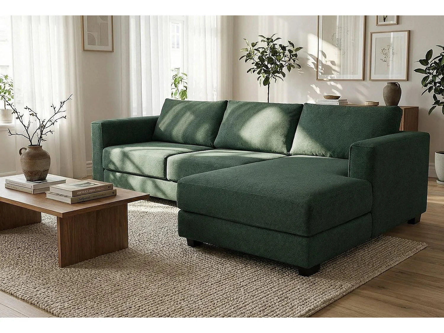Kaizer Corner Sofa with Bubble Fabric Right Facing Jungle Green