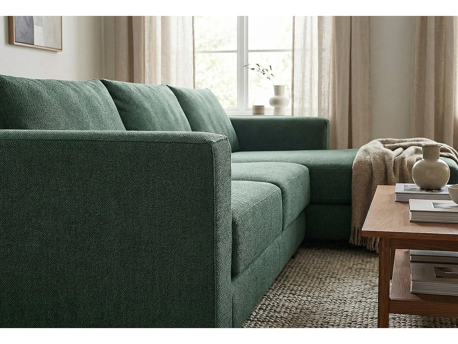 Kaizer Corner Sofa with Bubble Fabric Right Facing Jungle Green