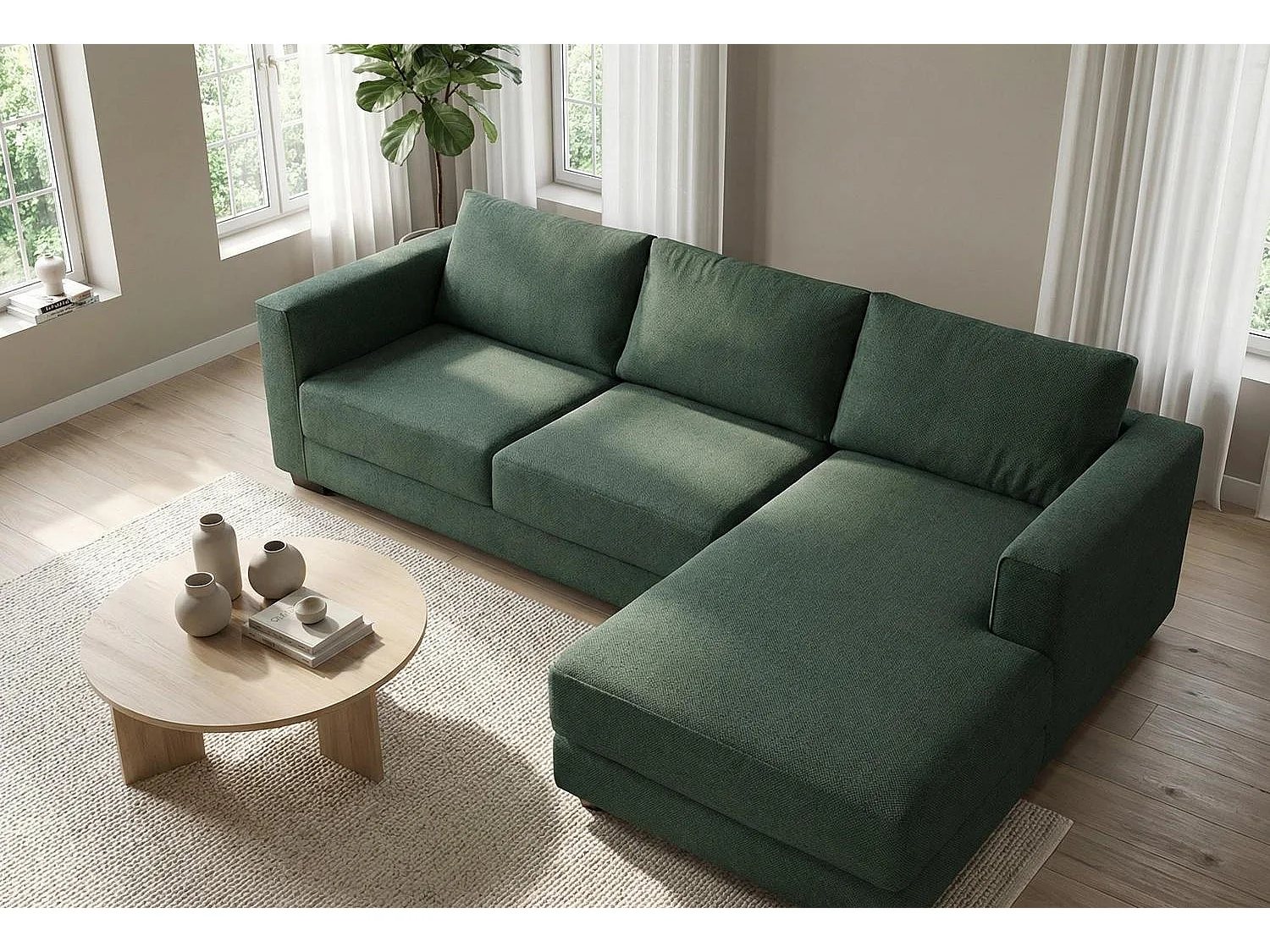 Kaizer Corner Sofa with Bubble Fabric Right Facing Jungle Green