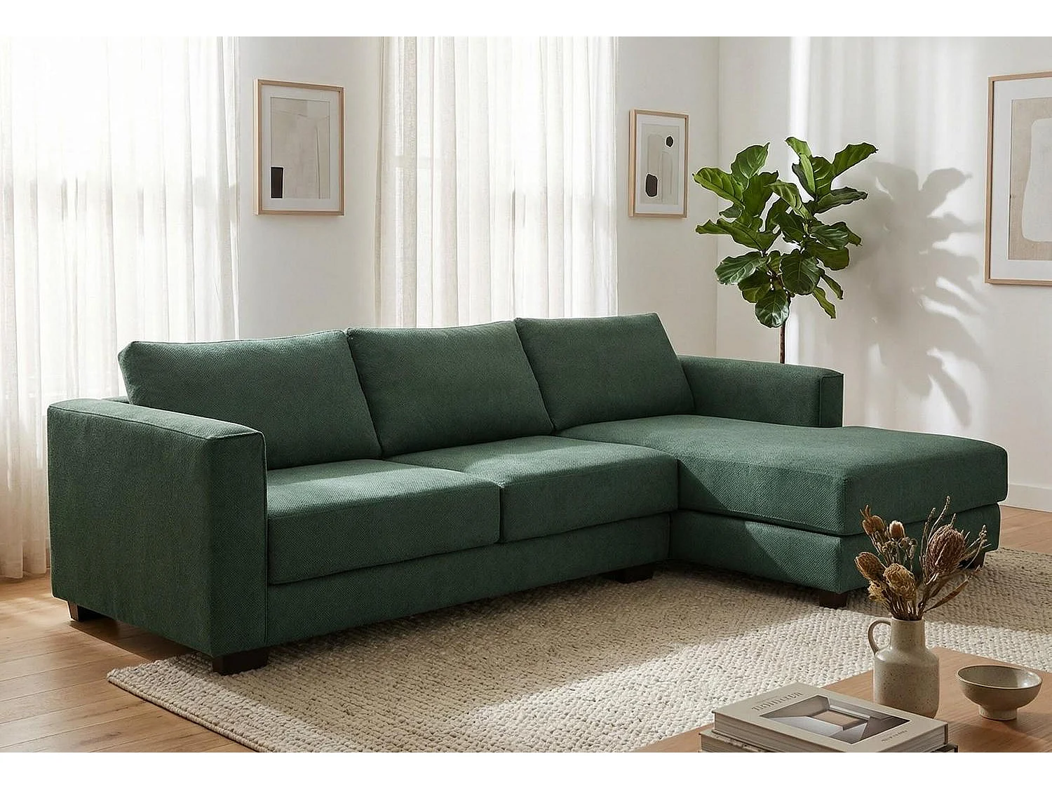 Kaizer Corner Sofa with Bubble Fabric Right Facing Jungle Green