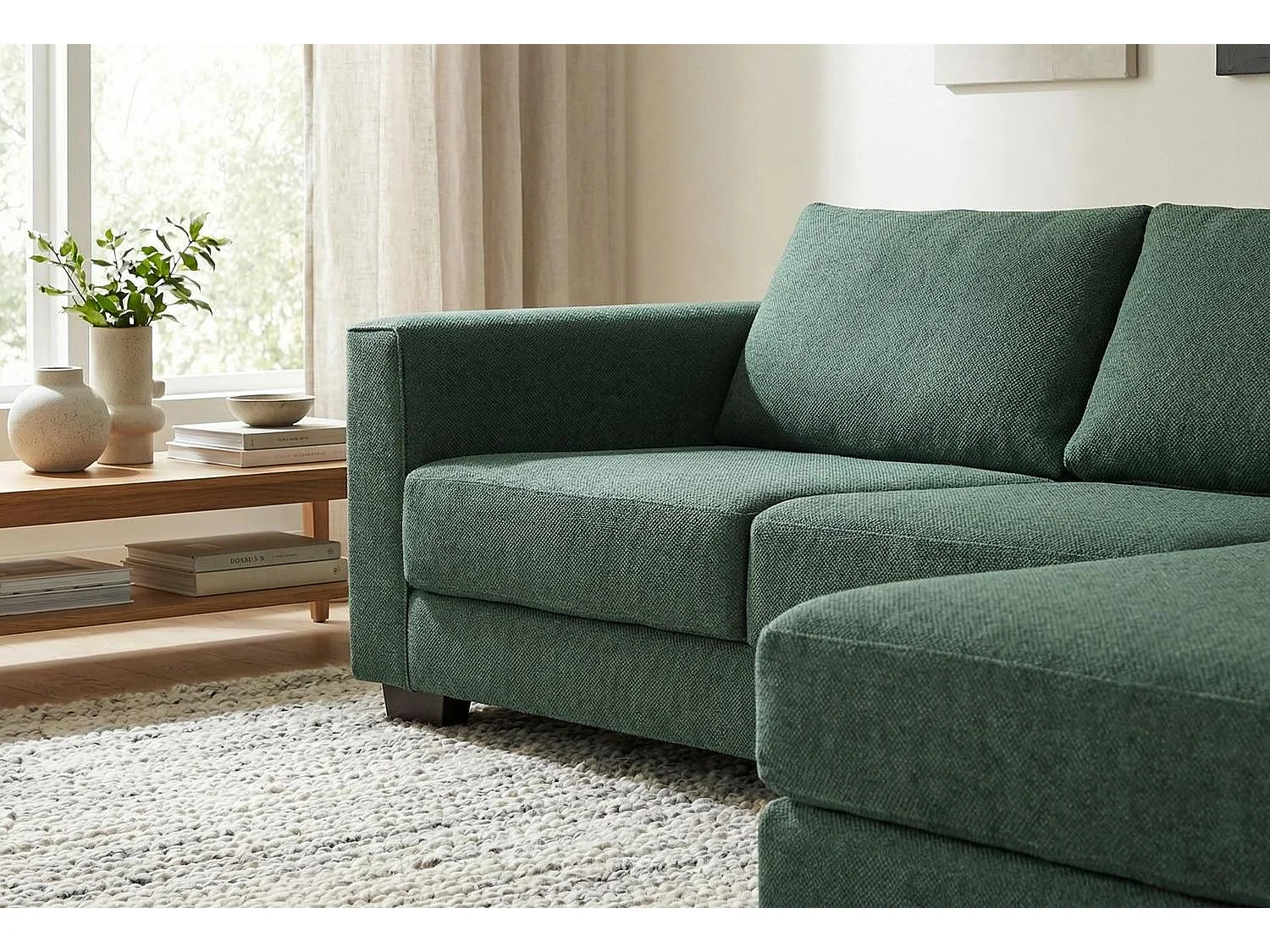 Kaizer Corner Sofa with Bubble Fabric Right Facing Jungle Green